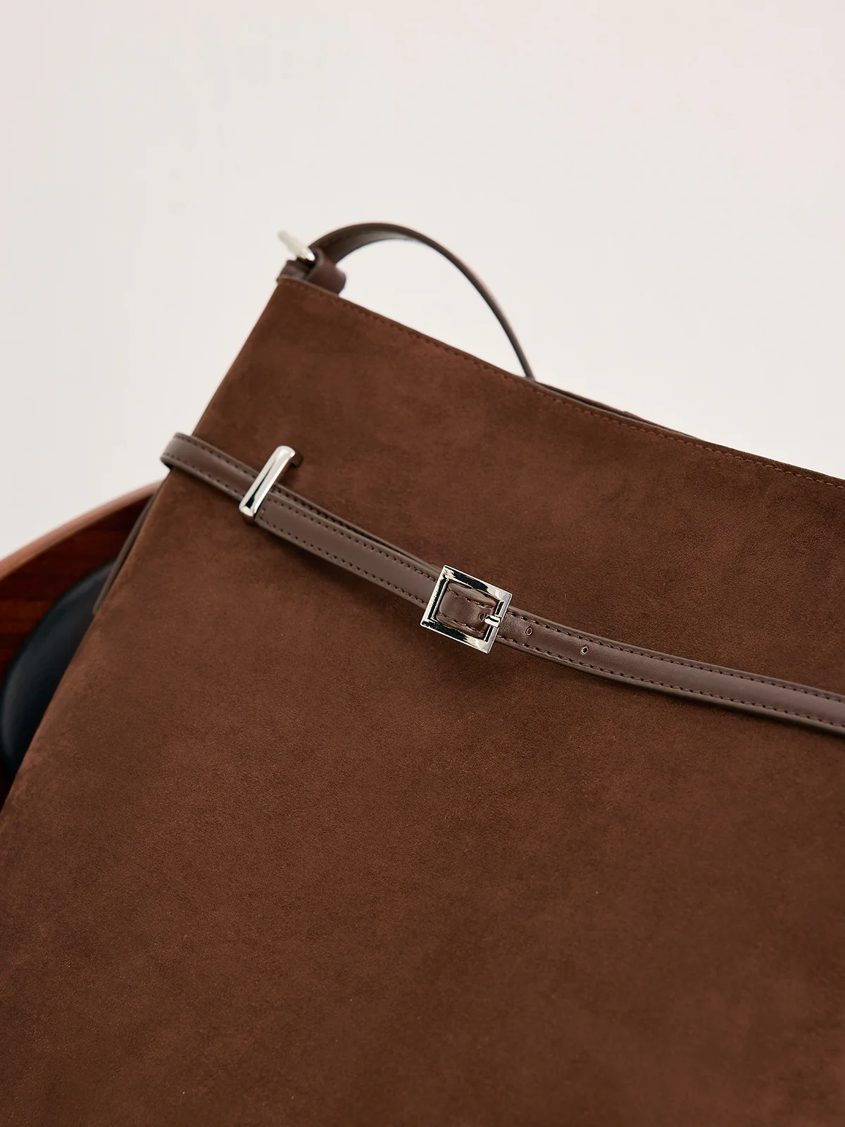 Versatile Suede Buckle Bucket Bag