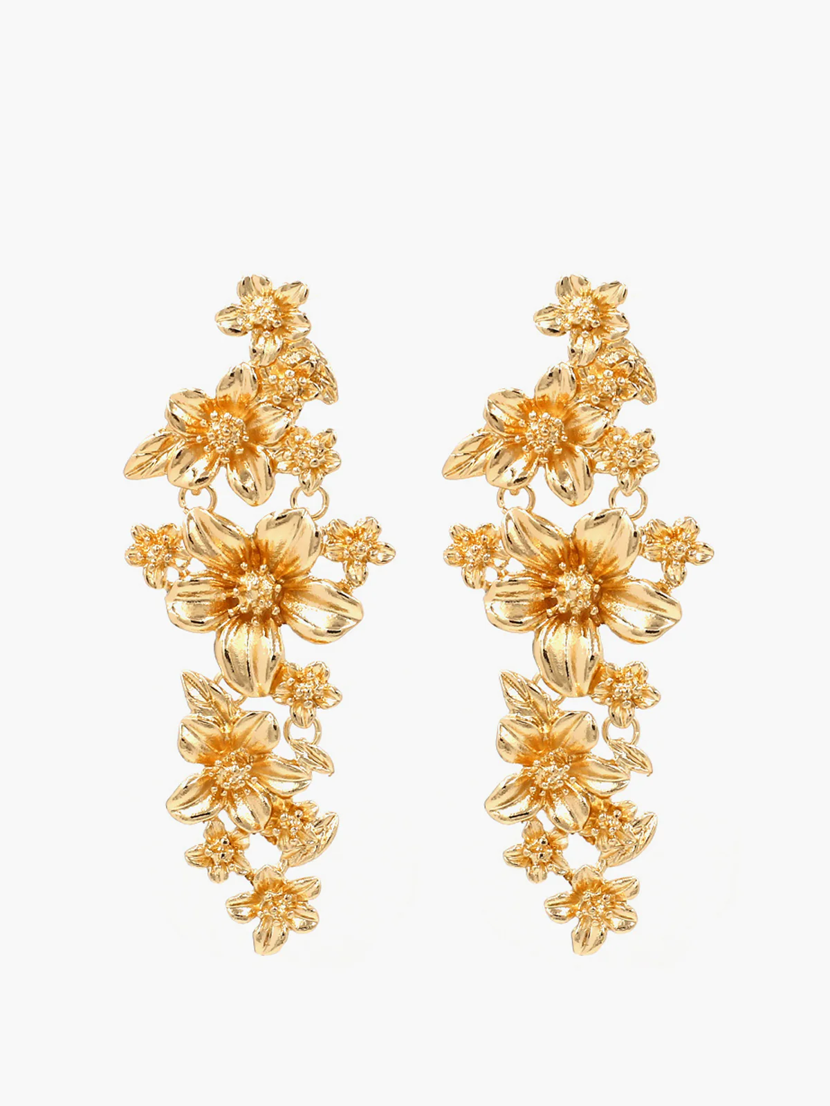 Golden Floral Stud Drop Earrings