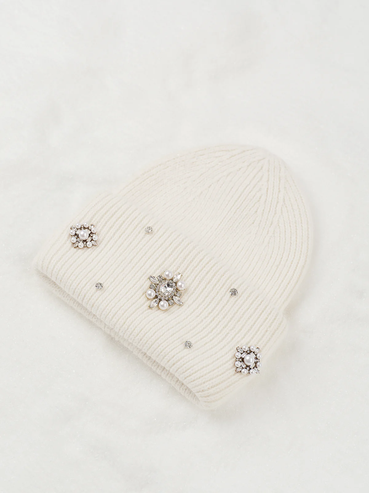 Rhinestone Rabbit Fur Beanie
