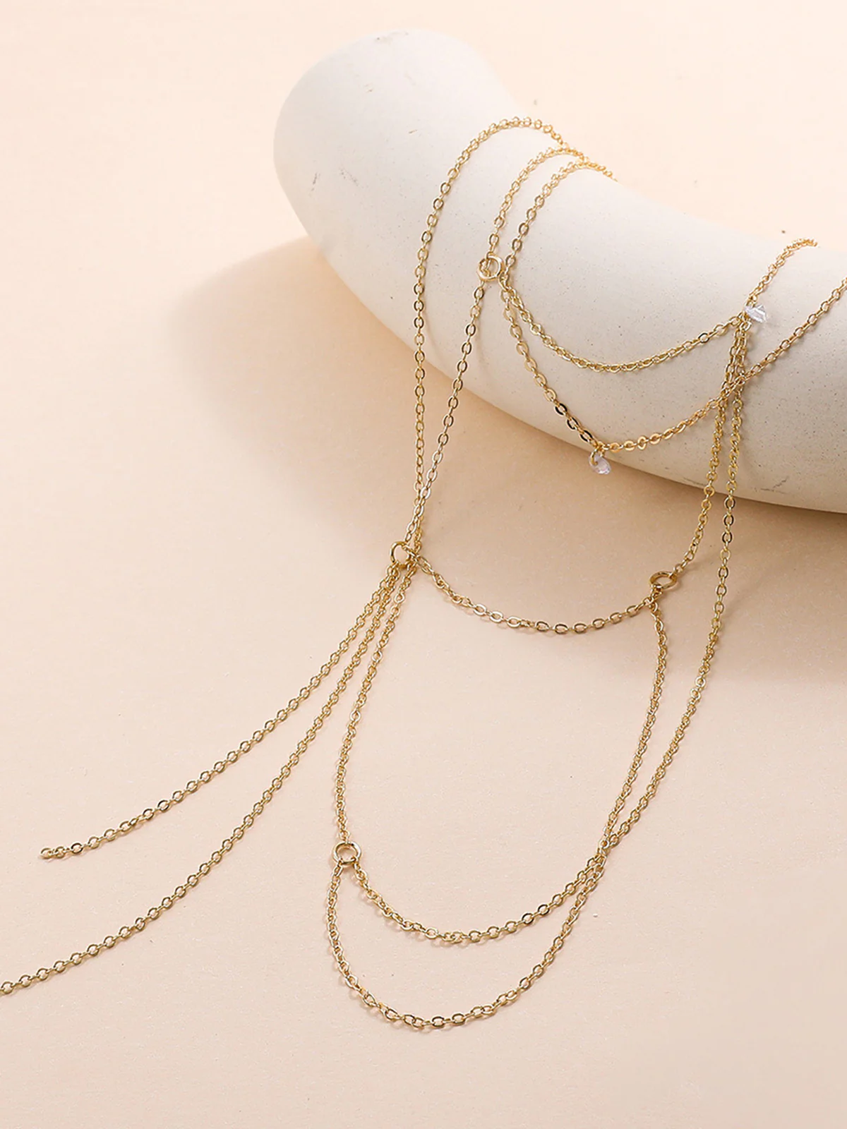 Rhinestone Stacking Tassel Necklace