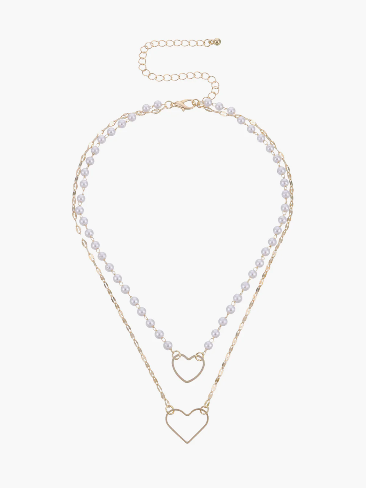 Double Layer Pearl Heart Pendant Necklace