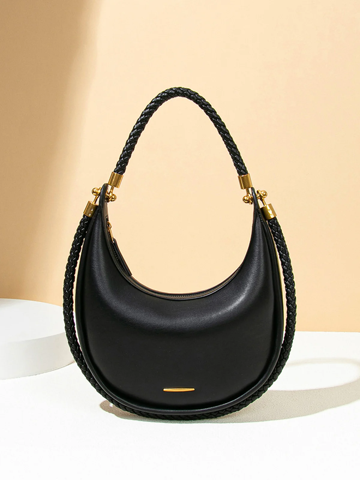 Top Woven-Handle Crescent Bag