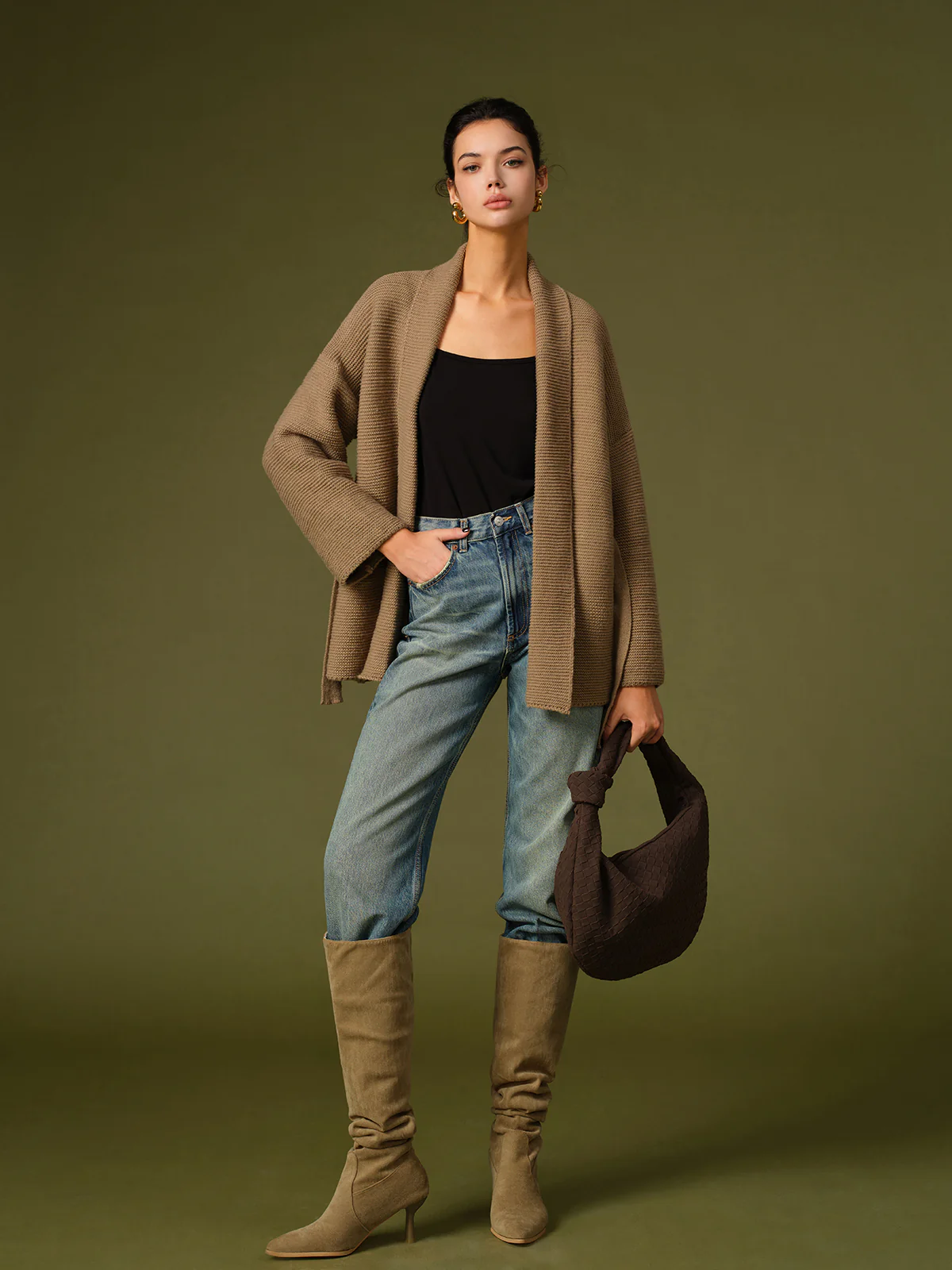 Suede Ruched Knee-High Boots