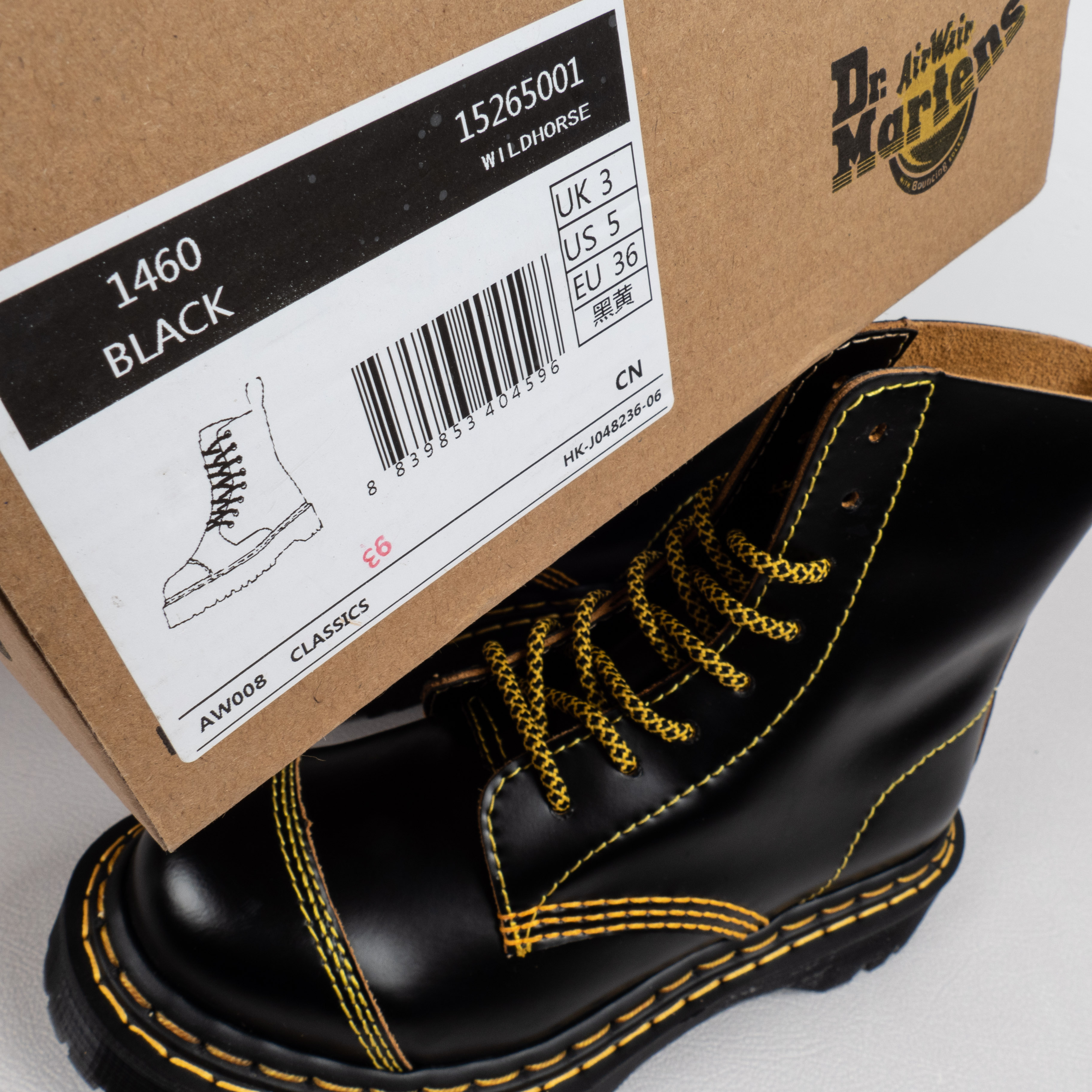 [Free Shipping]男女鞋 Dr.Martens 马汀博士Jadon系列 1460 8孔黑黄马丁靴