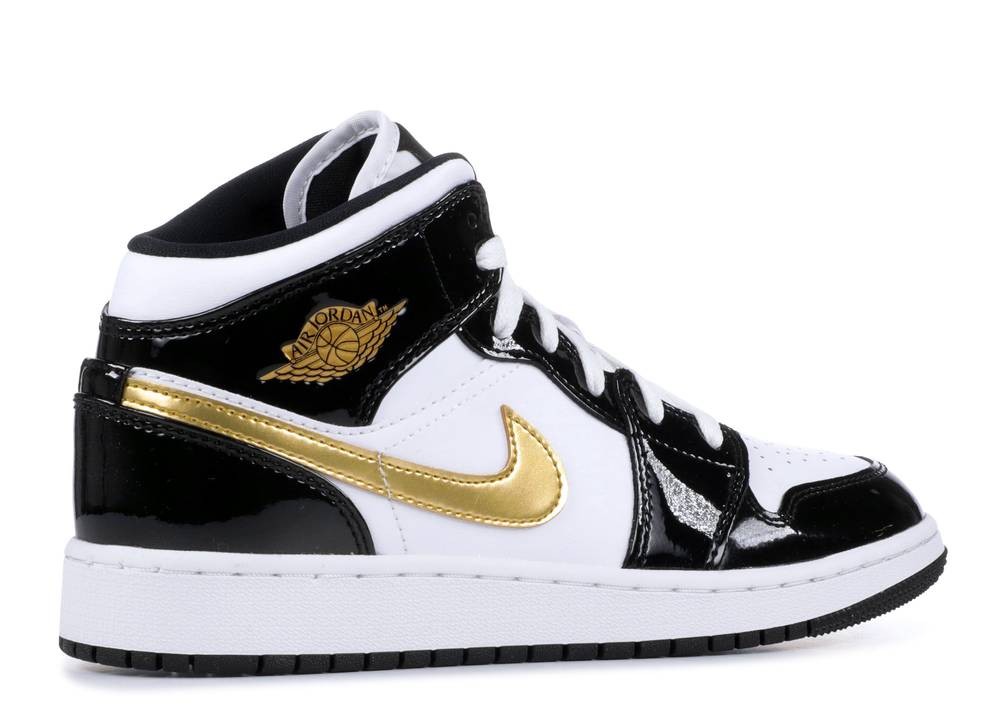 1's Mid Patent Black White Gold