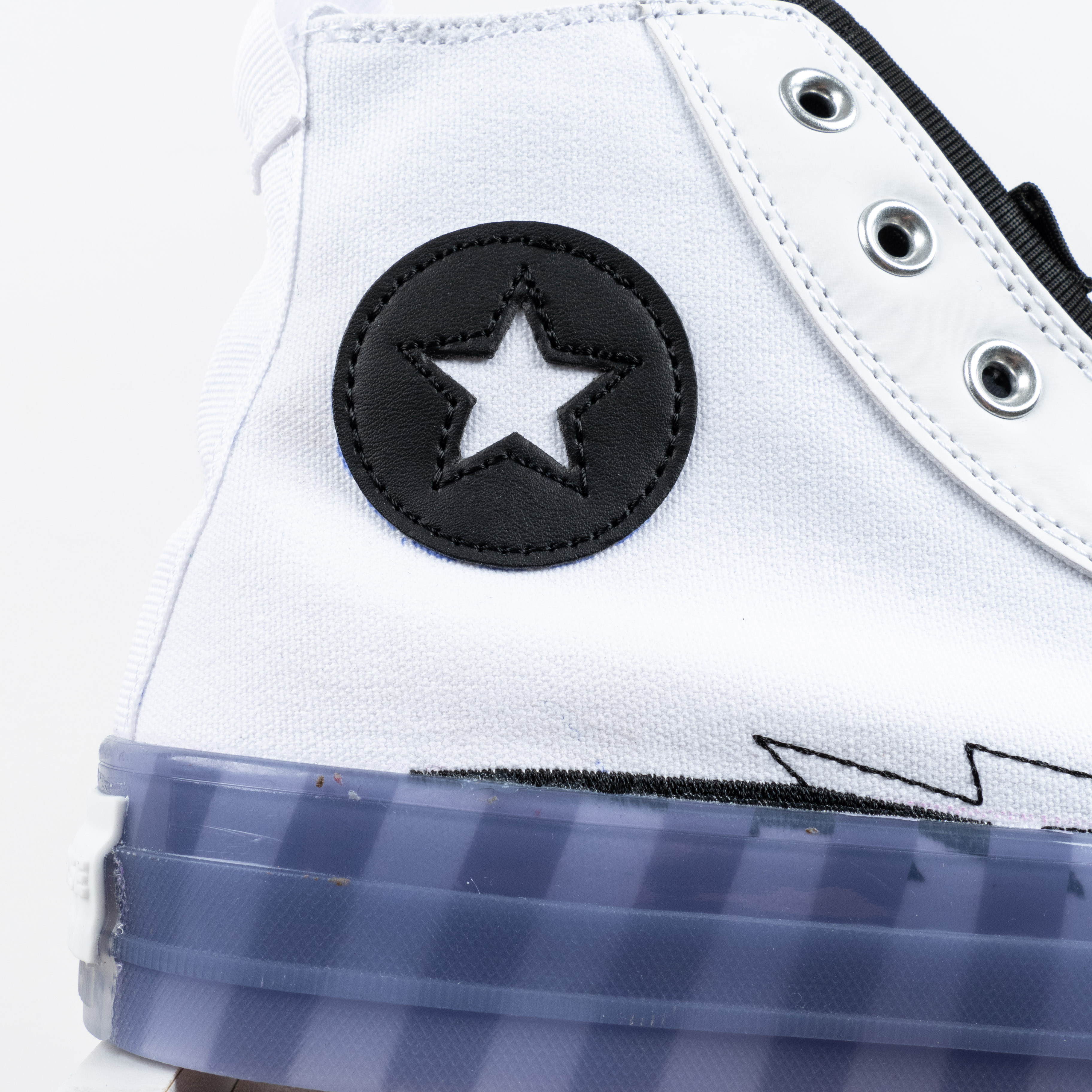 [Free Shipping] 男女鞋 Converse CX果冻半透明底白黑色小闪电复古高帮帆布鞋 169468C