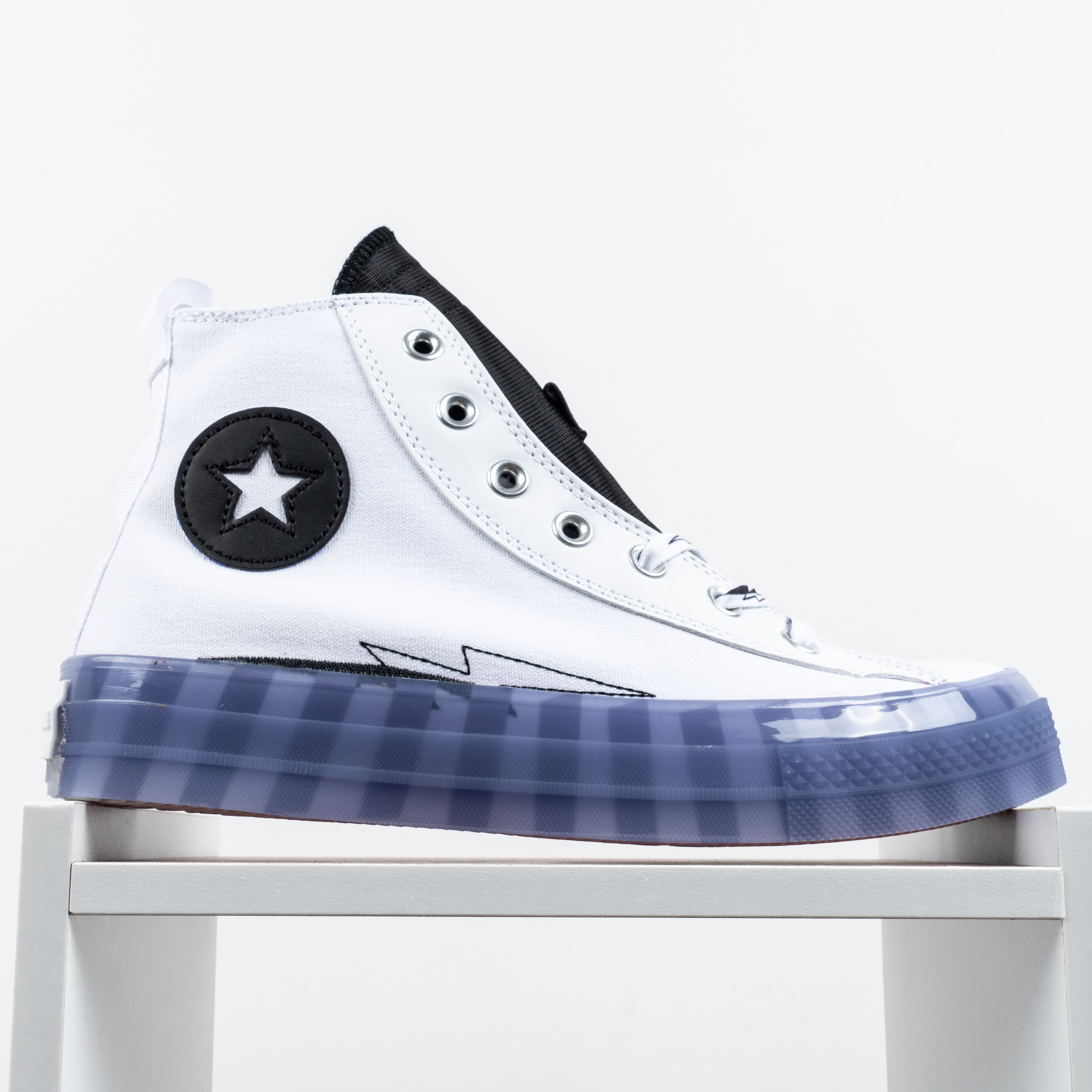 [Free Shipping] 男女鞋 Converse CX果冻半透明底白黑色小闪电复古高帮帆布鞋 169468C