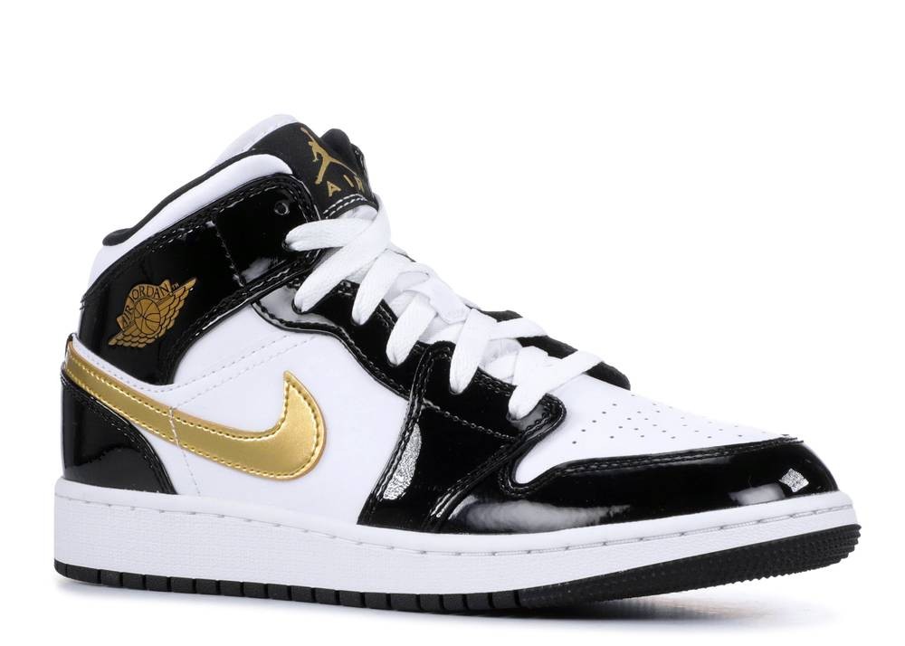 1's Mid Patent Black White Gold