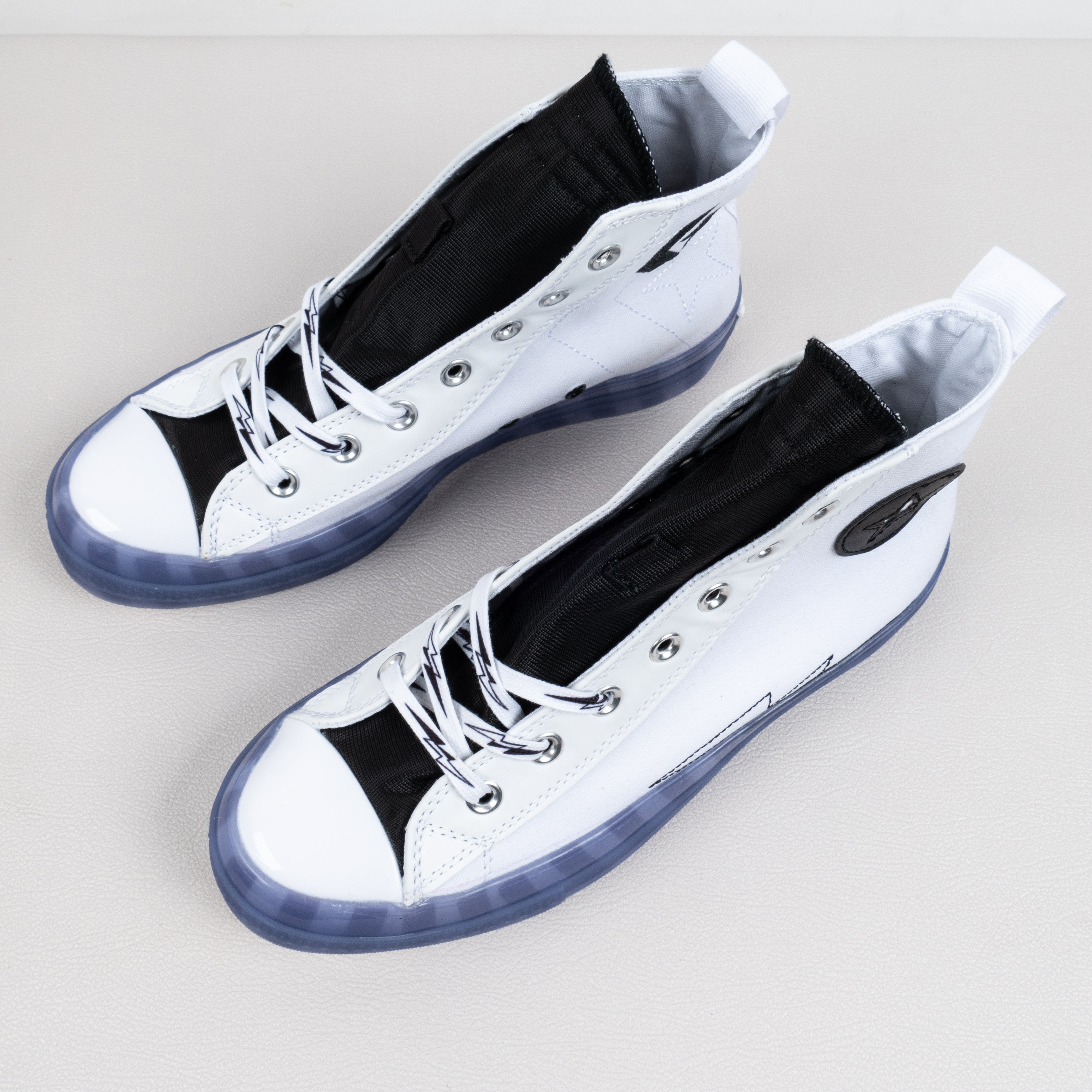 [Free Shipping] 男女鞋 Converse CX果冻半透明底白黑色小闪电复古高帮帆布鞋 169468C