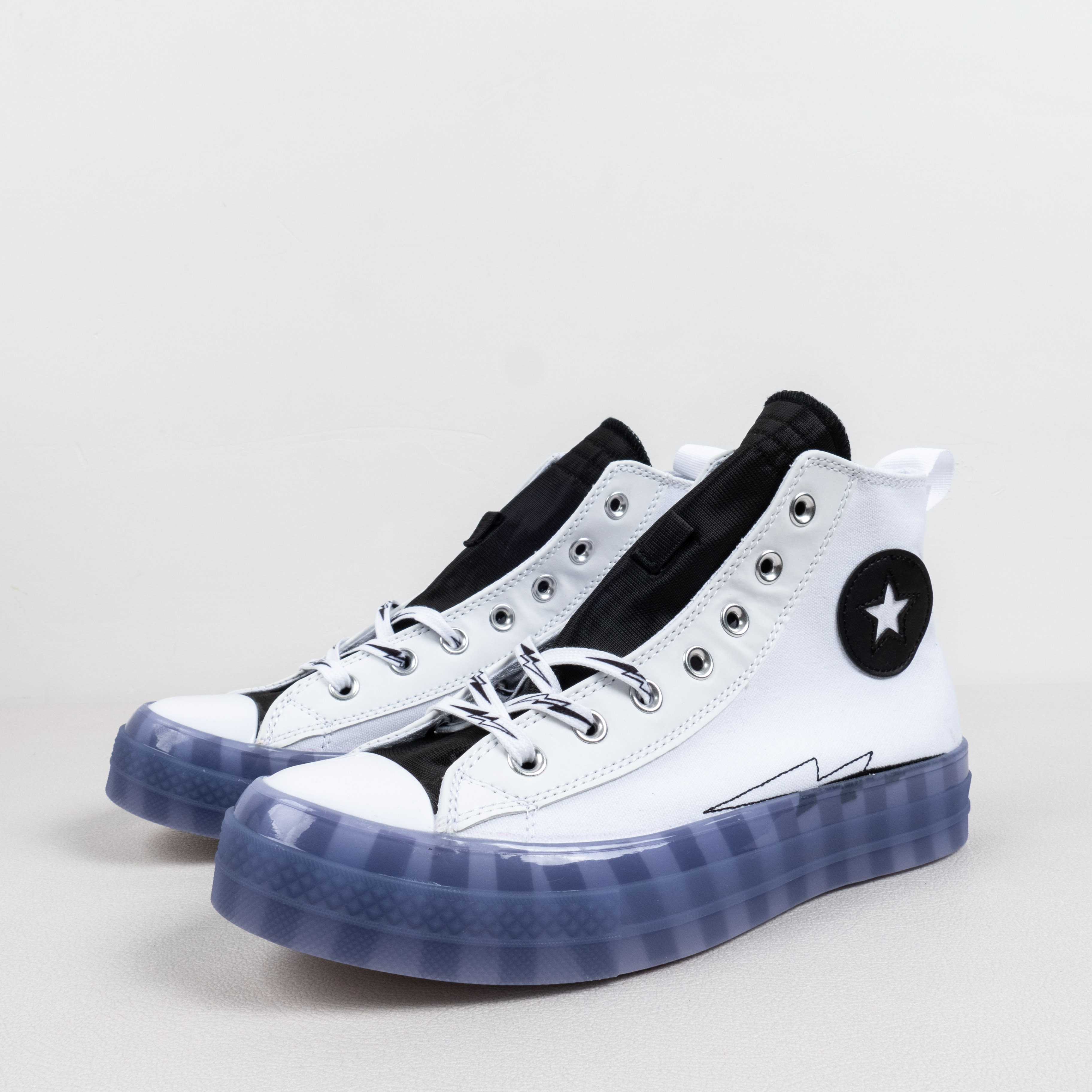 [Free Shipping] 男女鞋 Converse CX果冻半透明底白黑色小闪电复古高帮帆布鞋 169468C