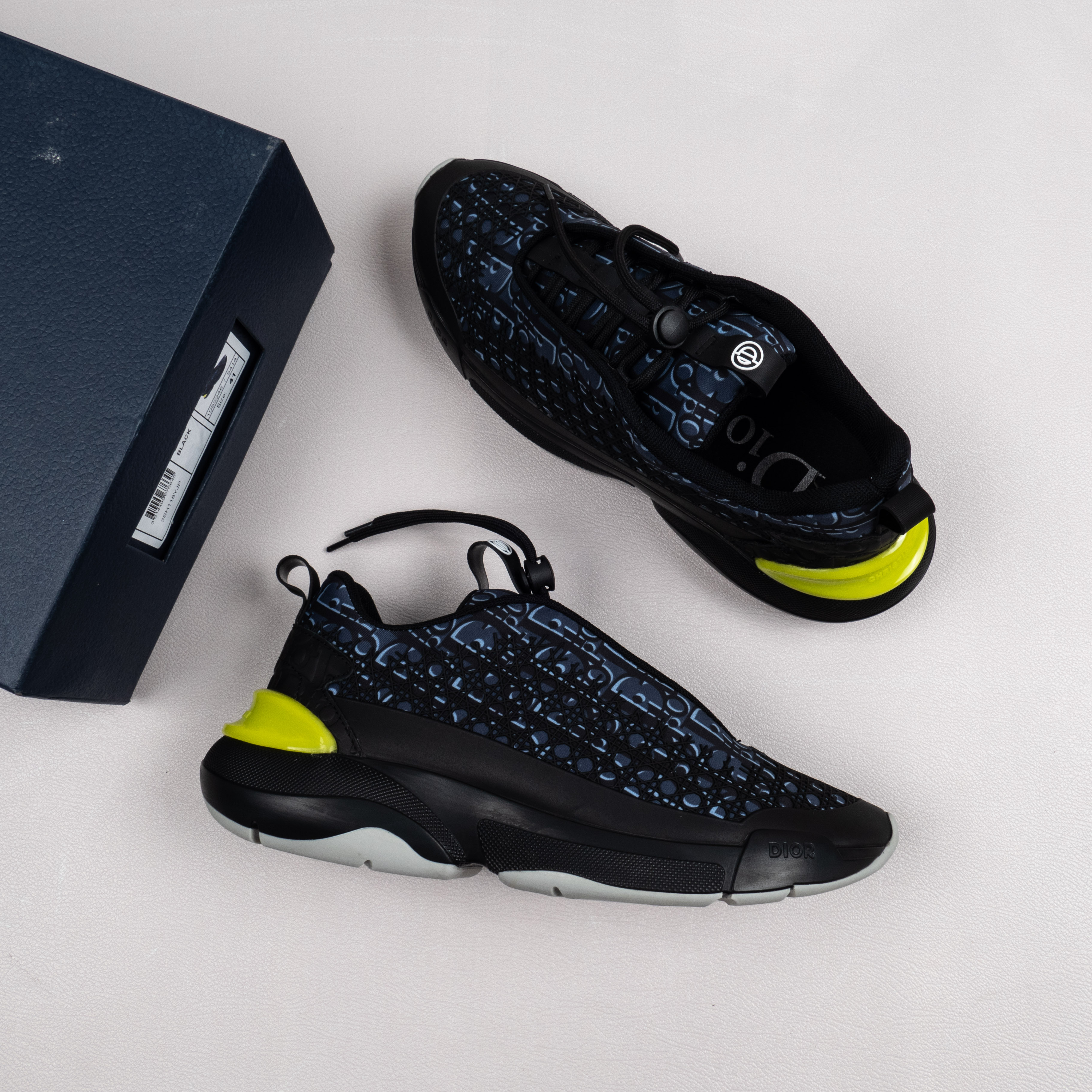 【Free shipping】 男女鞋 DlOR 运动休闲老爹鞋松紧鞋带黑蓝