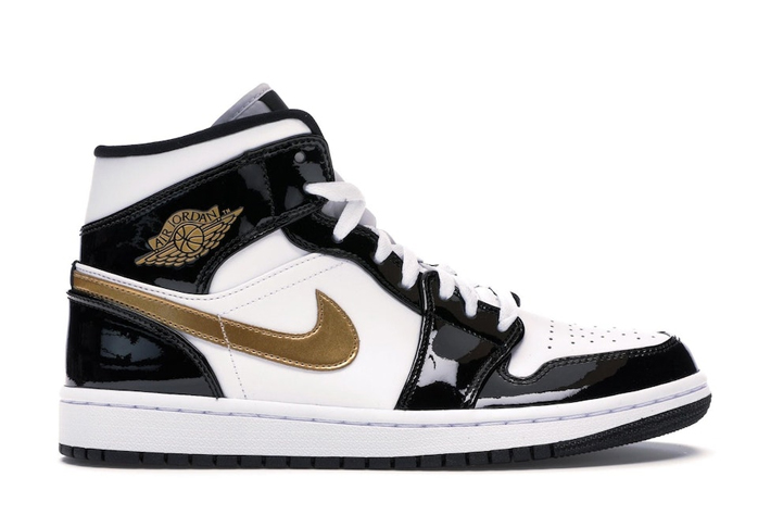 1's Mid Patent Black White Gold
