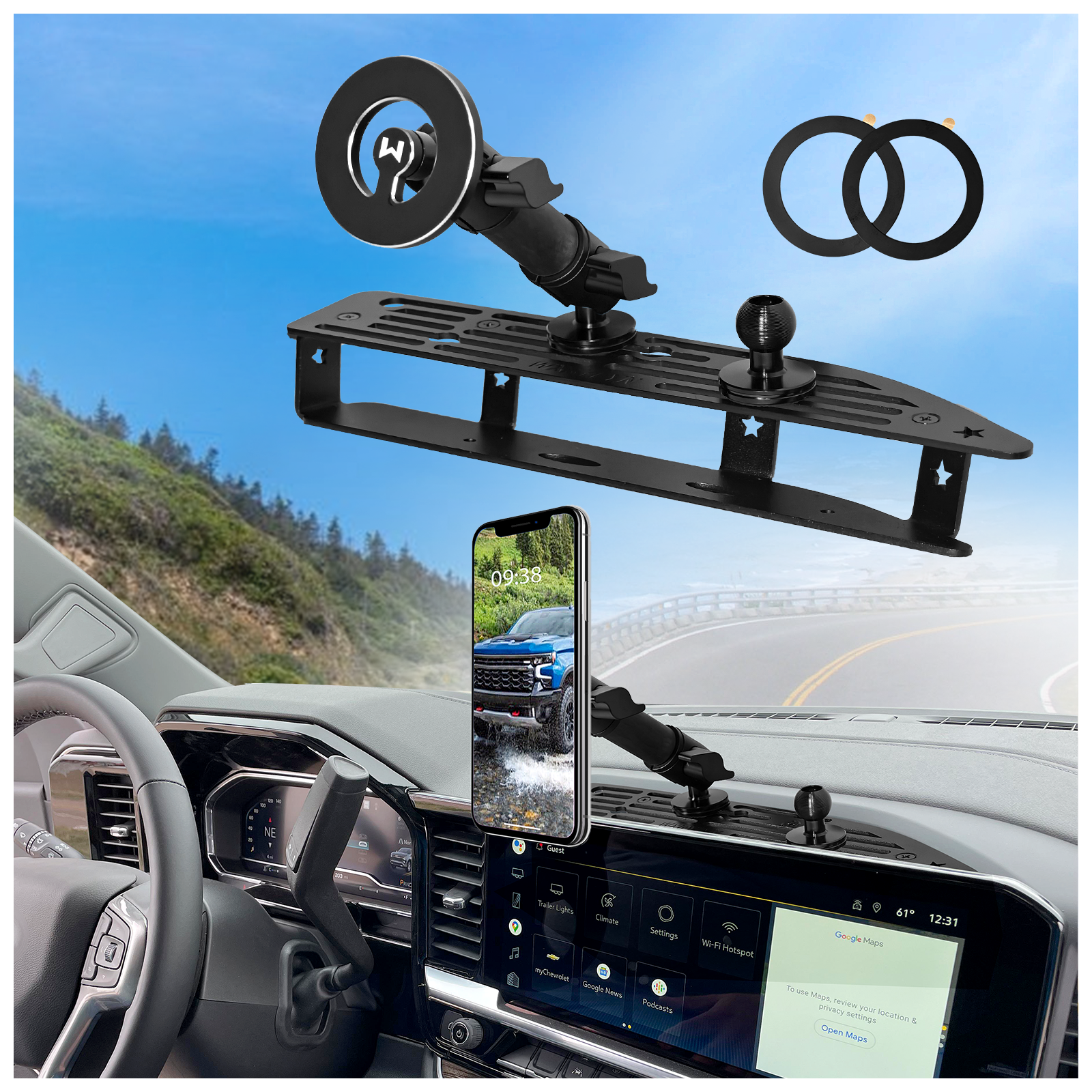 2024 Silverado Sierra Metal Dash Platform Phone Mount Magnetic Phone Holder for 2022 2023 2024 2025 Silverado & Sierra Cell Phone Holder Dash Phone Mount 2024 Silverado Dash Mount