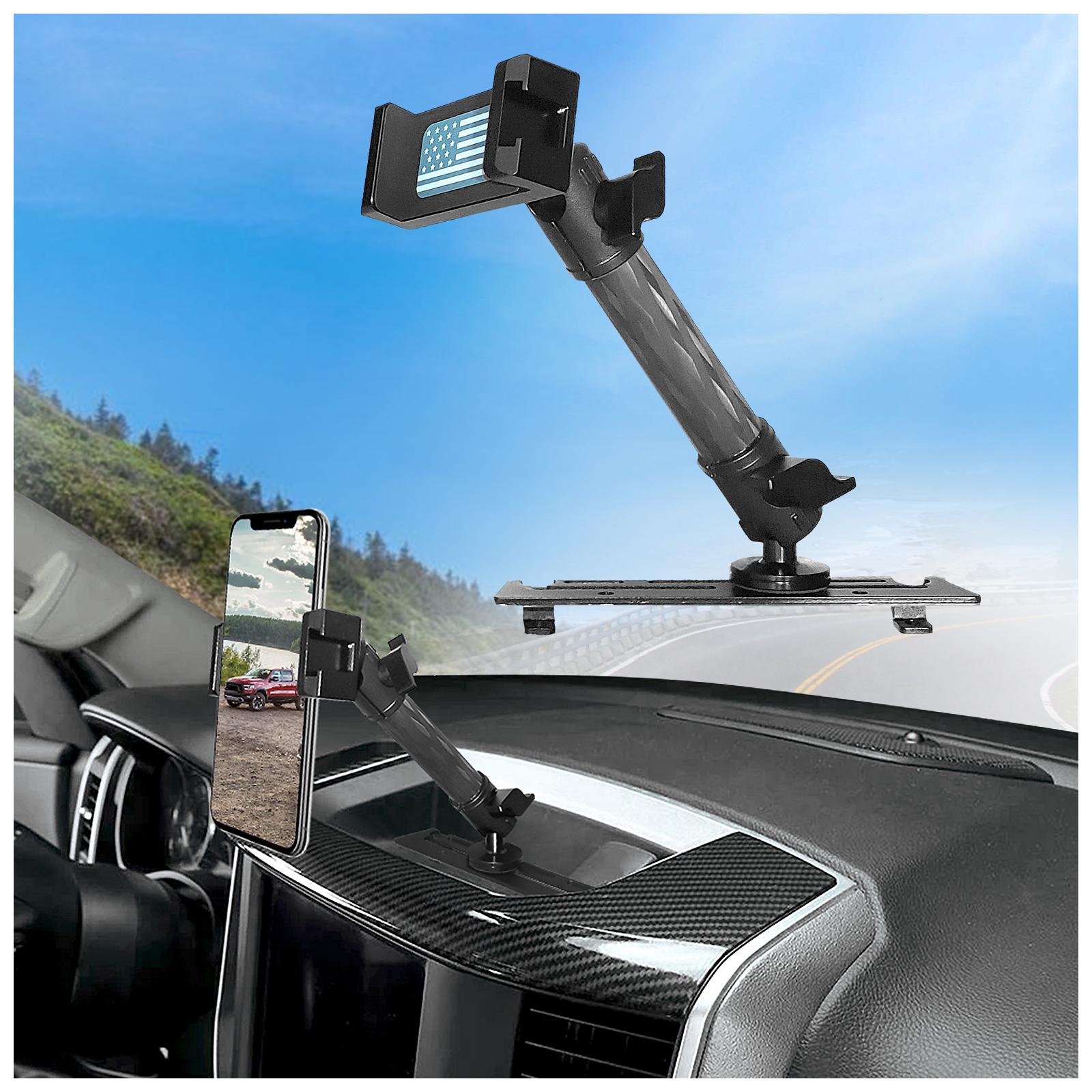 WXRYLYN 2018 RAM Dash Mount Phone Holder for 2013-2018 Truck Ram 1500 2500 3500 Metal Dash Platform Phone Mount Phone Holder 2018 Ram Cell Phone Holder Dash Phone Mount