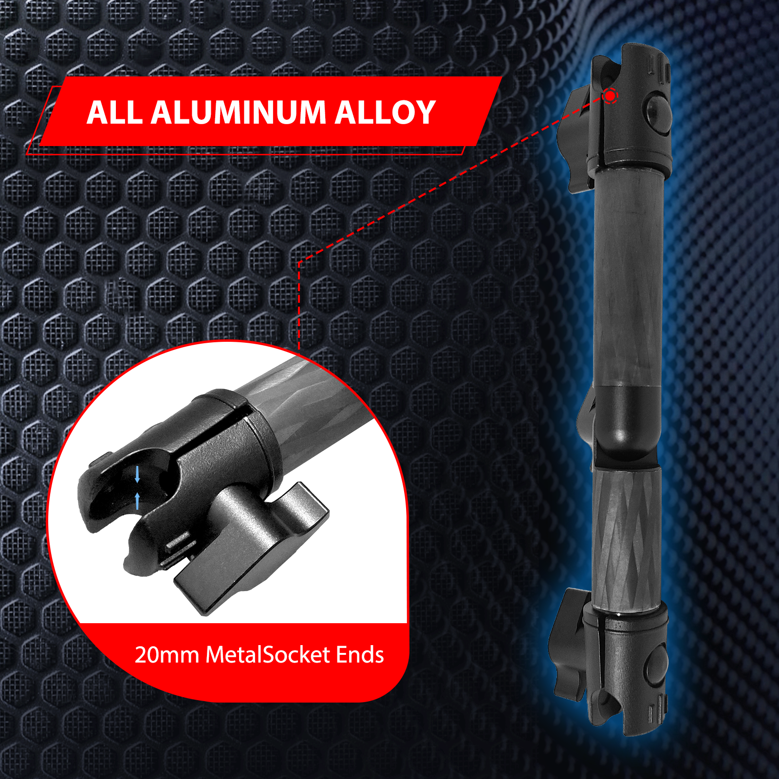 WXRYLYN 60mm to 40mm Lockable and Adjustable Dual-Ended Carbon Fiber Kevlar Mounting Arm Articulating Joint, Compatible with 20mm Ball Mount Base,20mm Ball Mount Arm