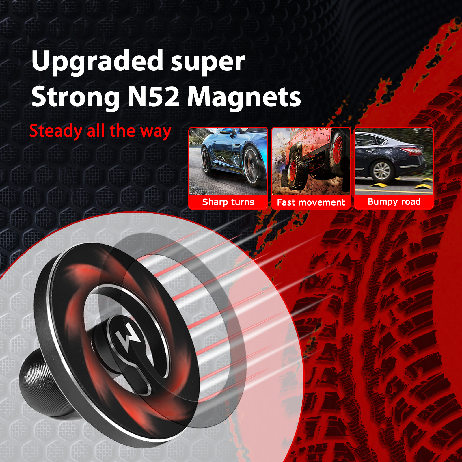 WXRYLYN Magnetic Phone Holder Contains 10 Magnets,Dsorption Area Increased To 55mm, Compatible with All 20mm Ball Mount Base