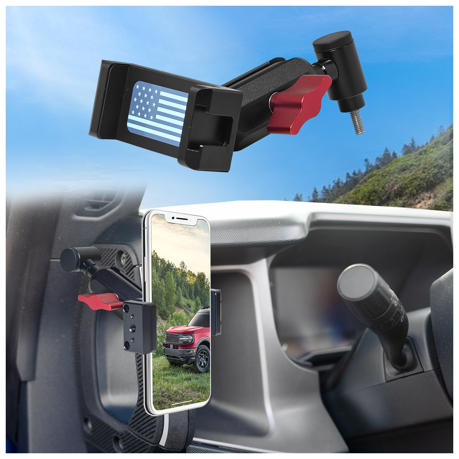 2024 Bronco Phone Mount for 2025 Frod Bronco Phone Holder 2024 Bronco Dash Cell Phone Mount Pure Aluminum Alloy Material 2024 Bronco A-Pillar Dash Phone Mount