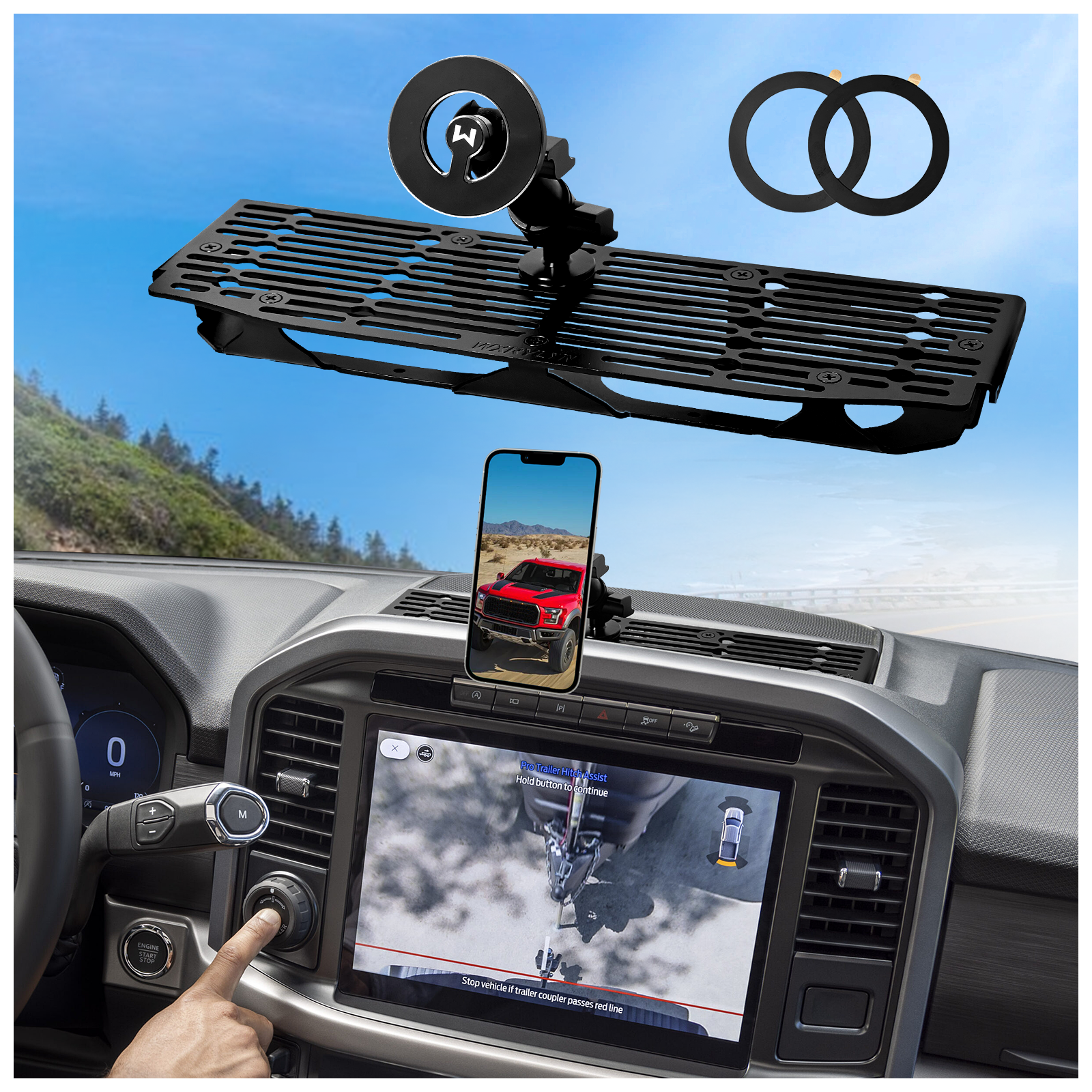 WXRYLYN 2025 2024 F150 Metal Dash Platform Phone Mount Magnetic Phone Holder for 2021-2025 F150 Cell Phone Holder Dash Phone Mount 2024 F150 Dash Mount