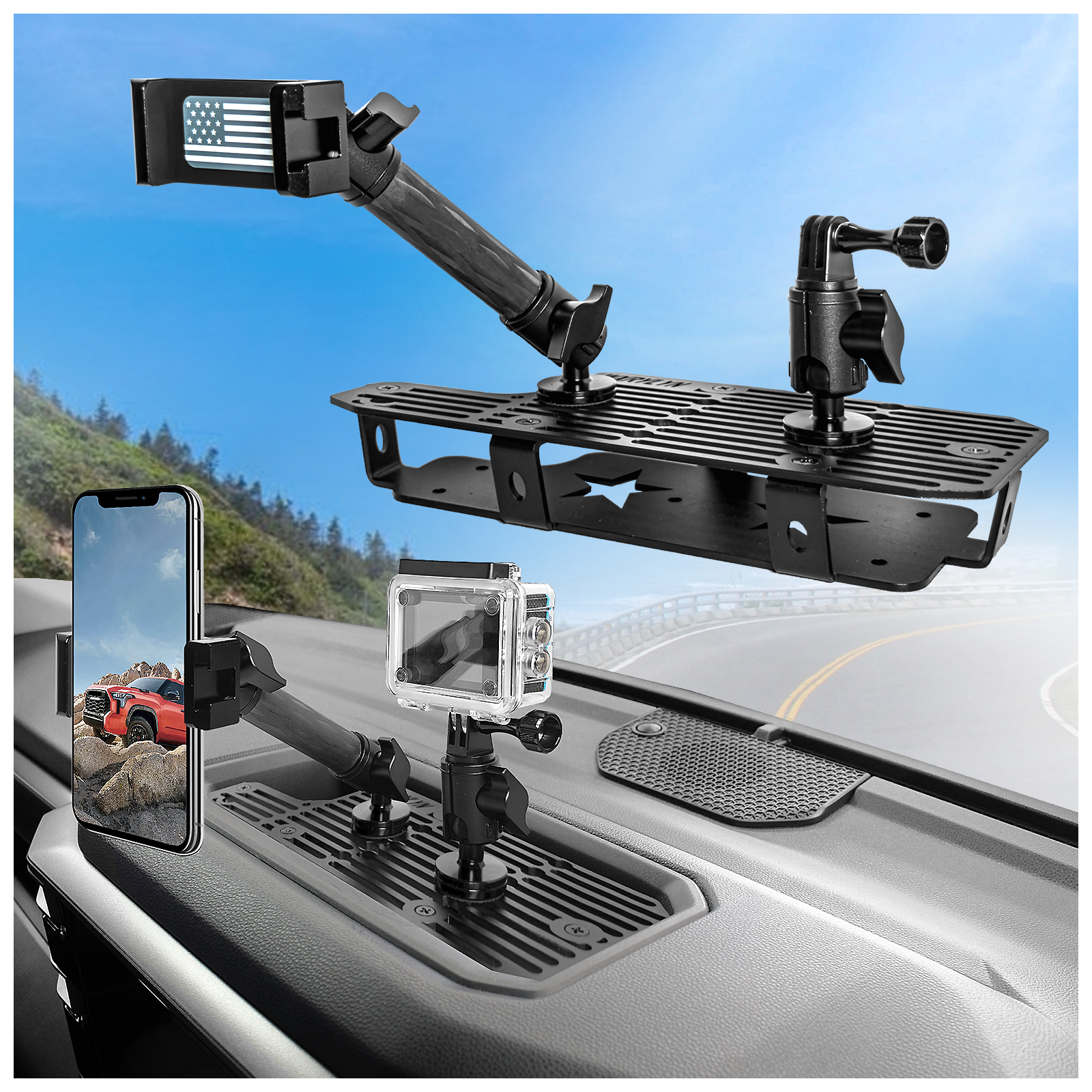 WXRYLYN 2024 2025 Tundra Metal Dash Platform Phone Mount Phone Holder for 2022 2023 2024 2025 Tundra 2023 2024 2025 Sequoia Cell Phone Holder Dash Phone Mount 2024 Tundra Dash Mount