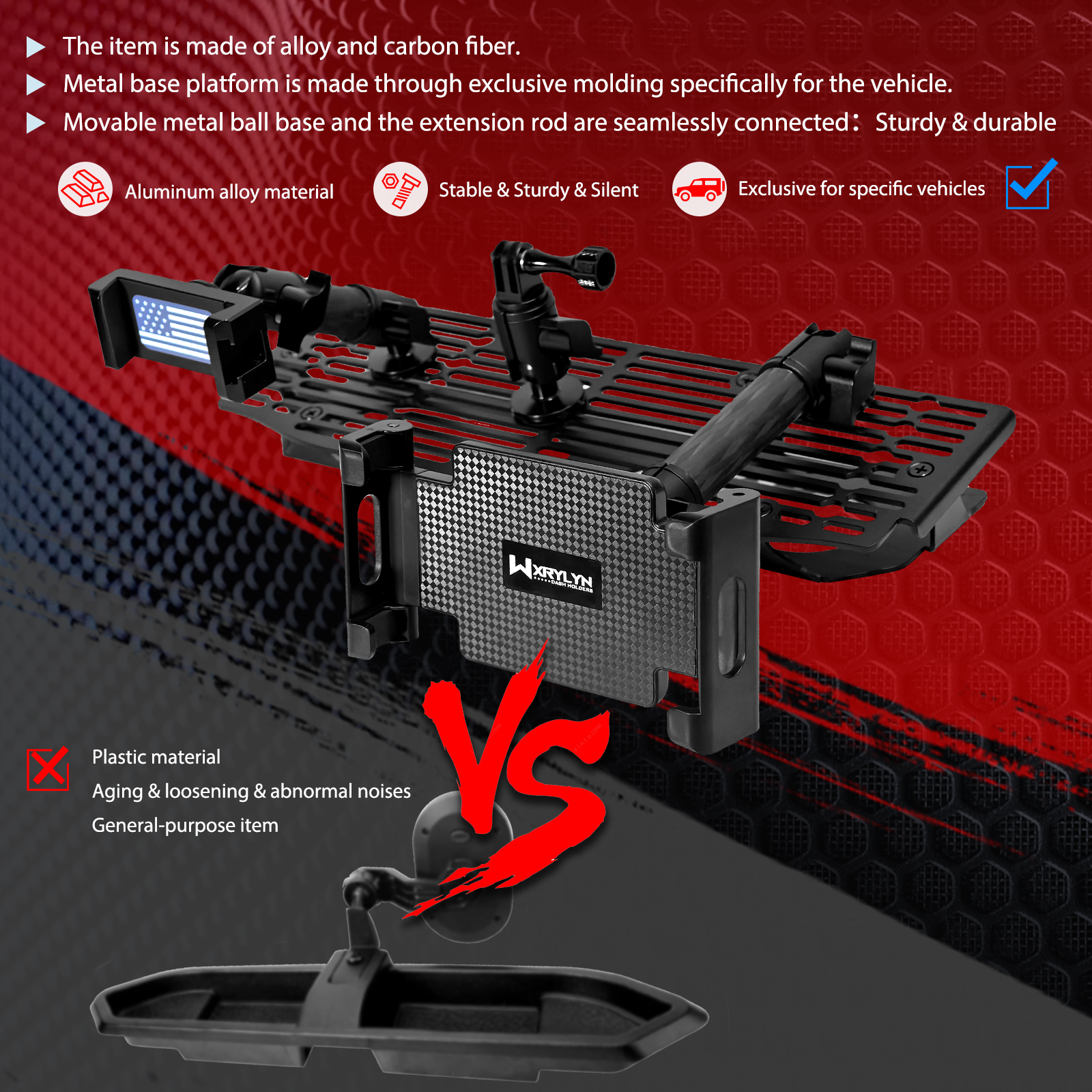 3ways 2025 2024 F150 Metal Dash Platform Phone Mount Phone Holder for 2021-2025 F150 Cell Phone Holder Dash Phone Mount 2021-2023 F150 Raptor Dash Mount Ipad Phone Go*pro Mount