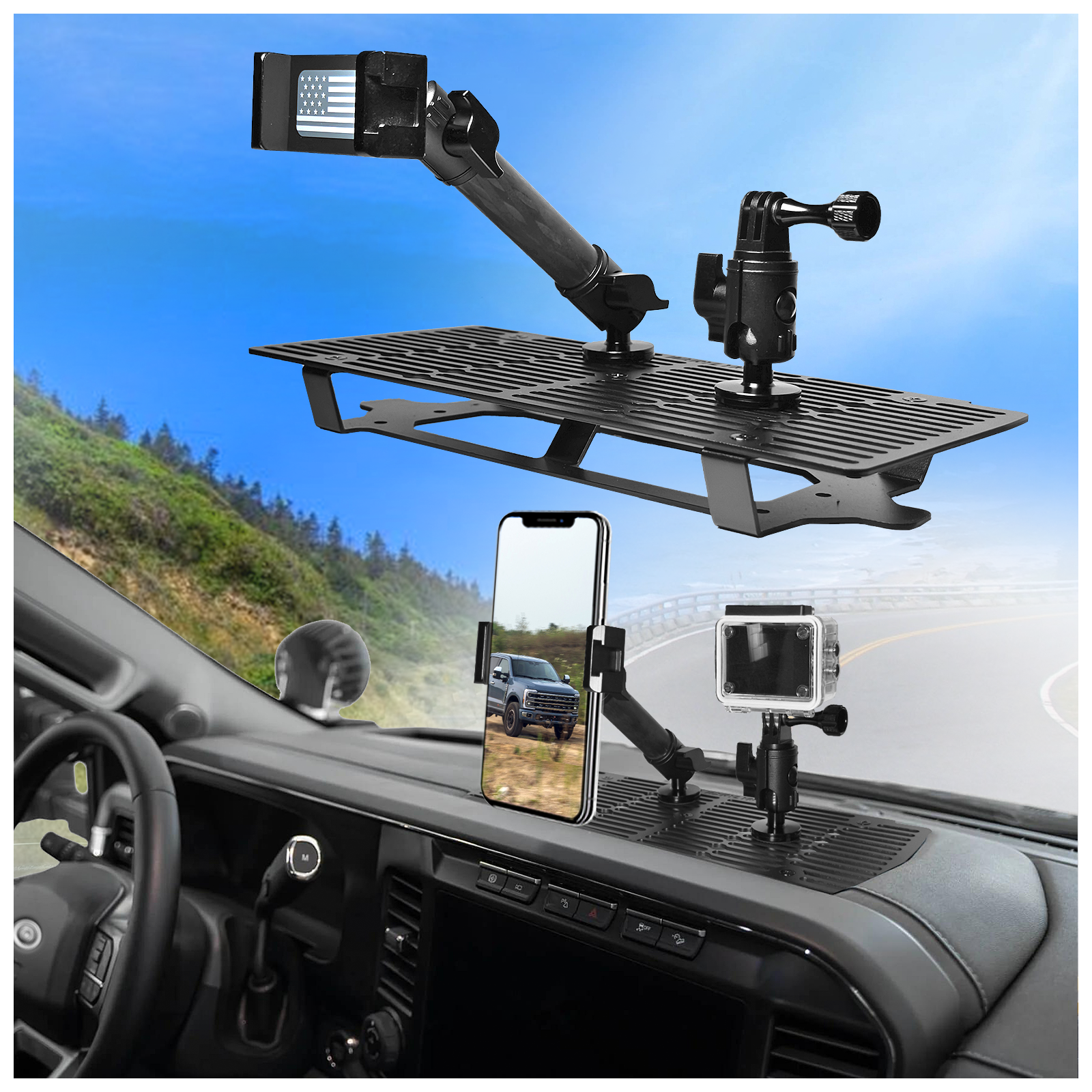 2023 2024 F250 F350 F450 Metal Dash Platform Phone Mount Phone Holder for 2023 2024 F250 F350 F450 Super Duty Cell Phone Holder Dash Go pr o Mount F250 Dash Mount Tray
