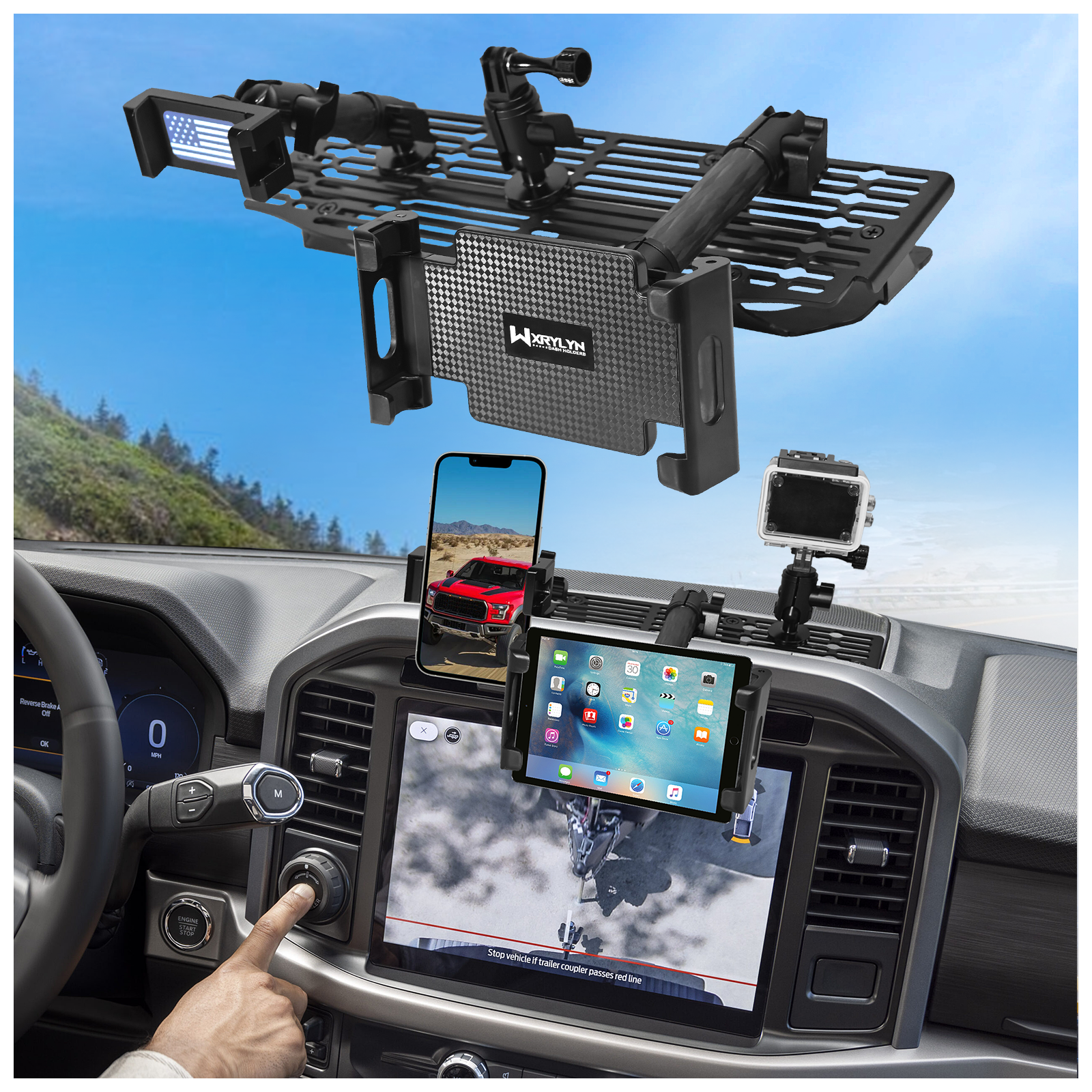 3ways 2025 2024 F150 Metal Dash Platform Phone Mount Phone Holder for 2021-2025 F150 Cell Phone Holder Dash Phone Mount 2021-2023 F150 Raptor Dash Mount Ipad Phone Go*pro Mount