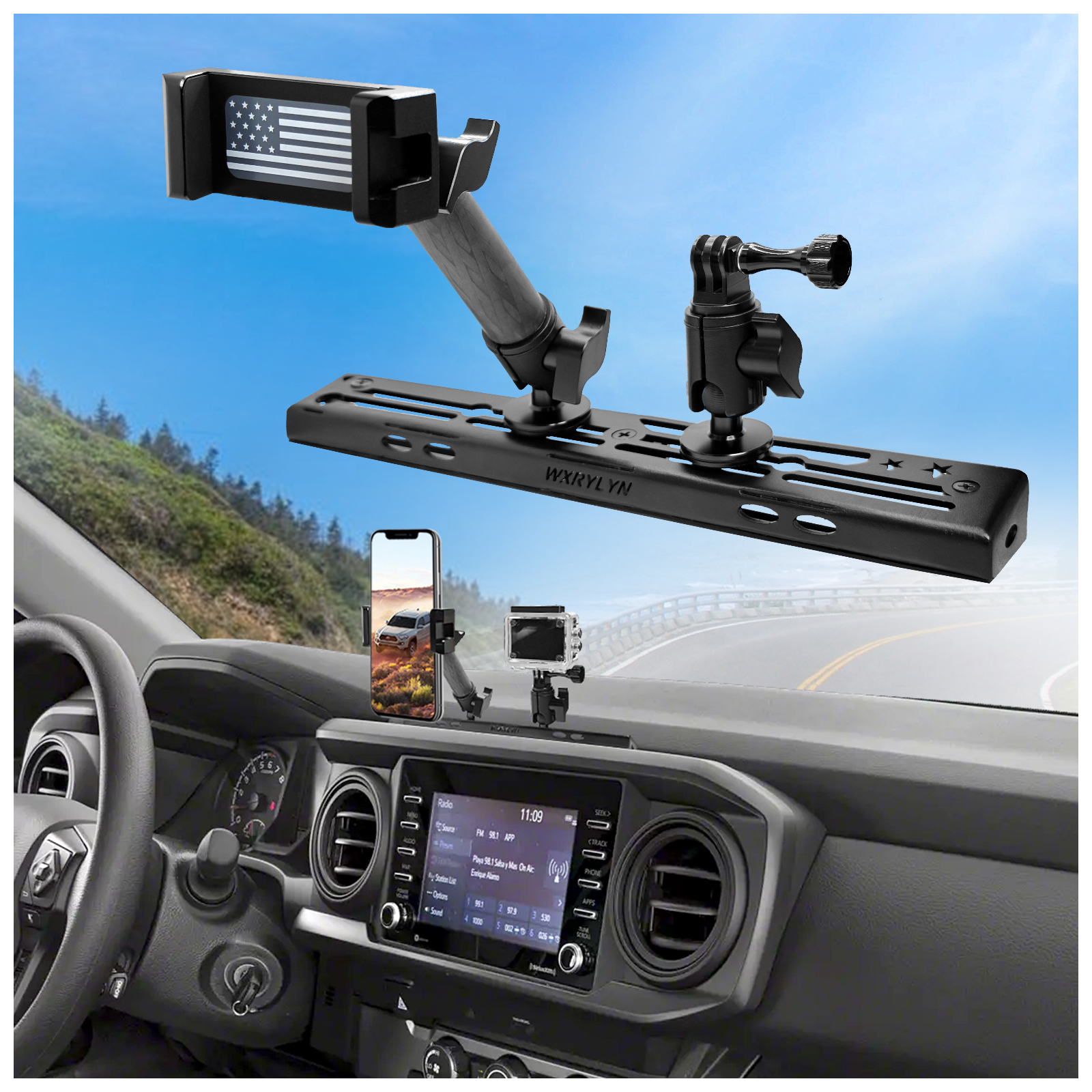 WXRYLYN 2023 Tacoma Dash Phone Holder for 2016-2023 Toyot a Tacoma Metal Dash Platform Phone Mount Phone Holder 2022 Tacoma Cell Phone Holder Dash Phone Mount