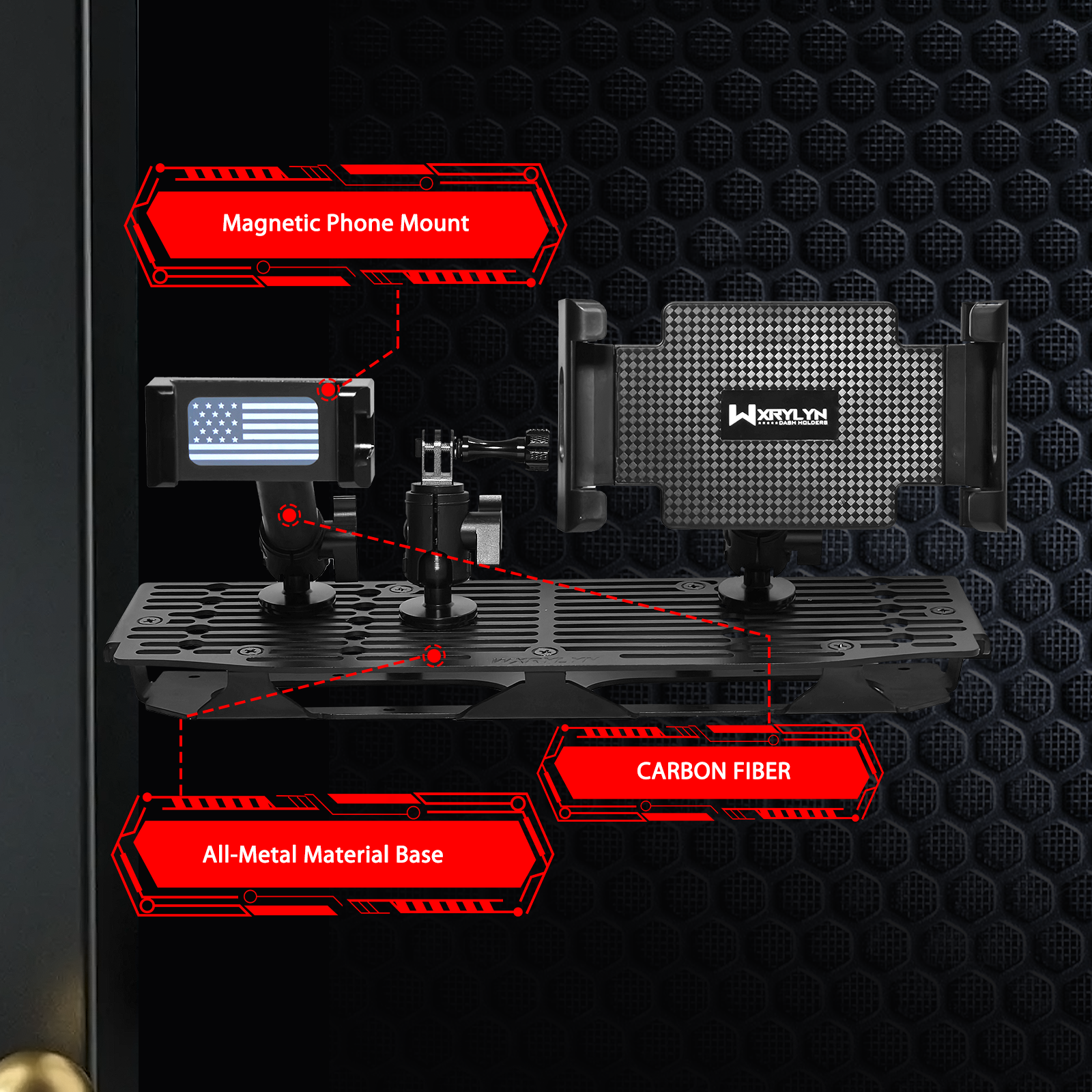 3ways 2025 2024 F150 Metal Dash Platform Phone Mount Phone Holder for 2021-2025 F150 Cell Phone Holder Dash Phone Mount 2021-2023 F150 Raptor Dash Mount Ipad Phone Go*pro Mount