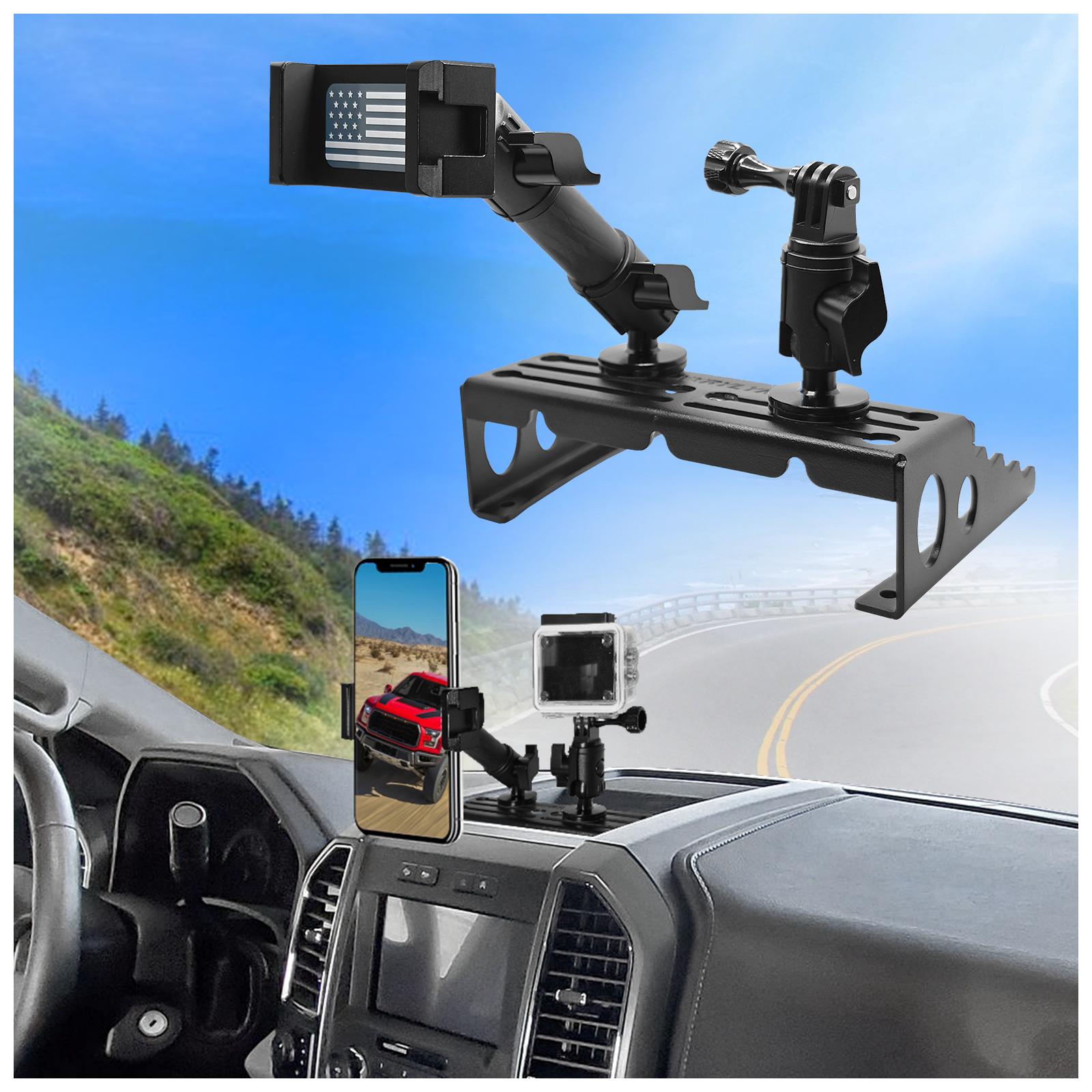 WXRYLYN 2Ways 2022 F250 Metal Dash Platform Phone Mount Phone Holder for 2015-2018 2019 2020 F ord F150 2017-2022 F250/F350 Super Duty Cell Phone Holder Dash Phone Mount F150 Dash Mount