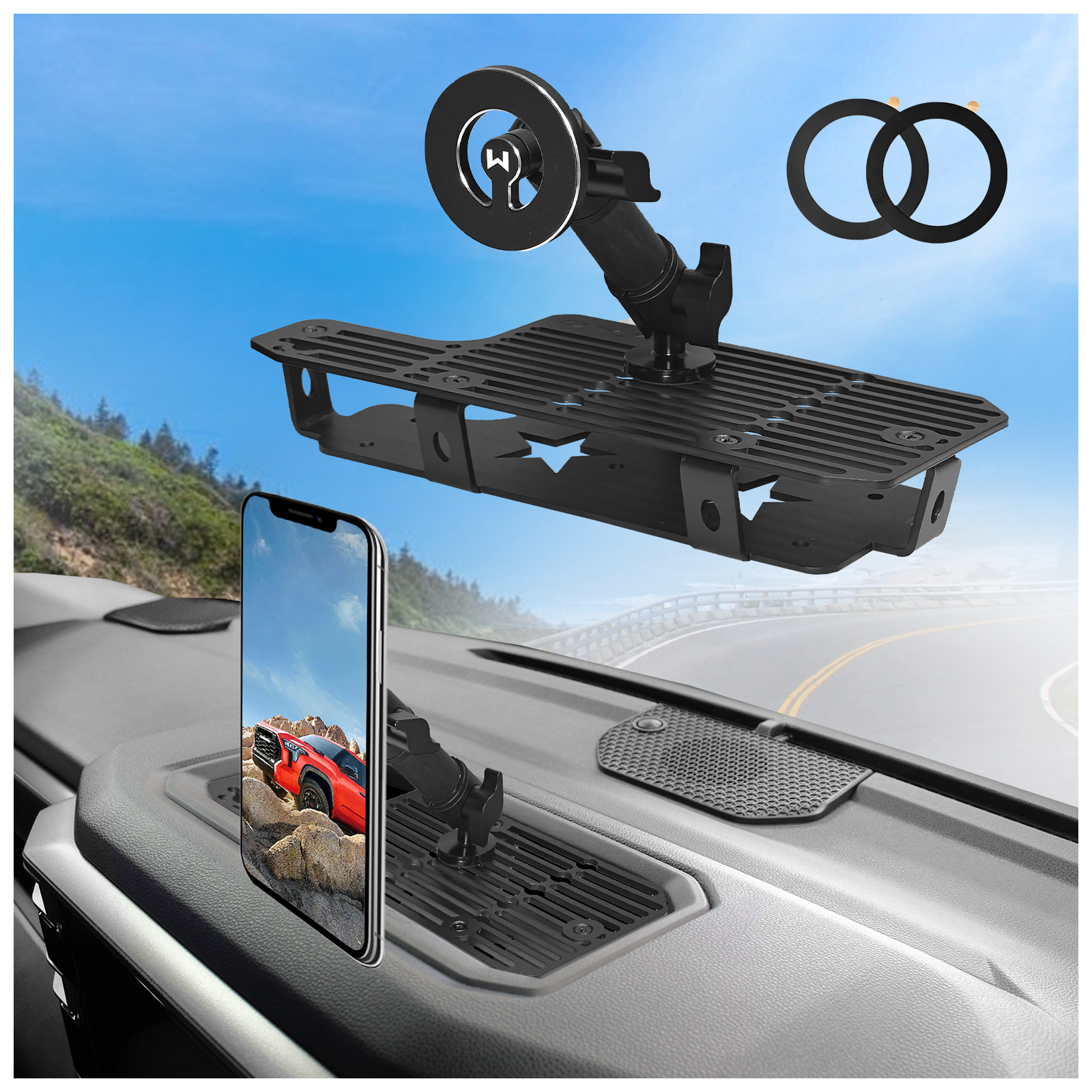 WXRYLYN 2024 2025 Tundra Metal Dash Platform Phone Mount Magnetic Phone Holder for 2022 2023 2024 2025 Tundra 2023 2024 2025 Sequoia Cell Phone Holder Dash Phone Mount 2024 Tundra Dash Mount