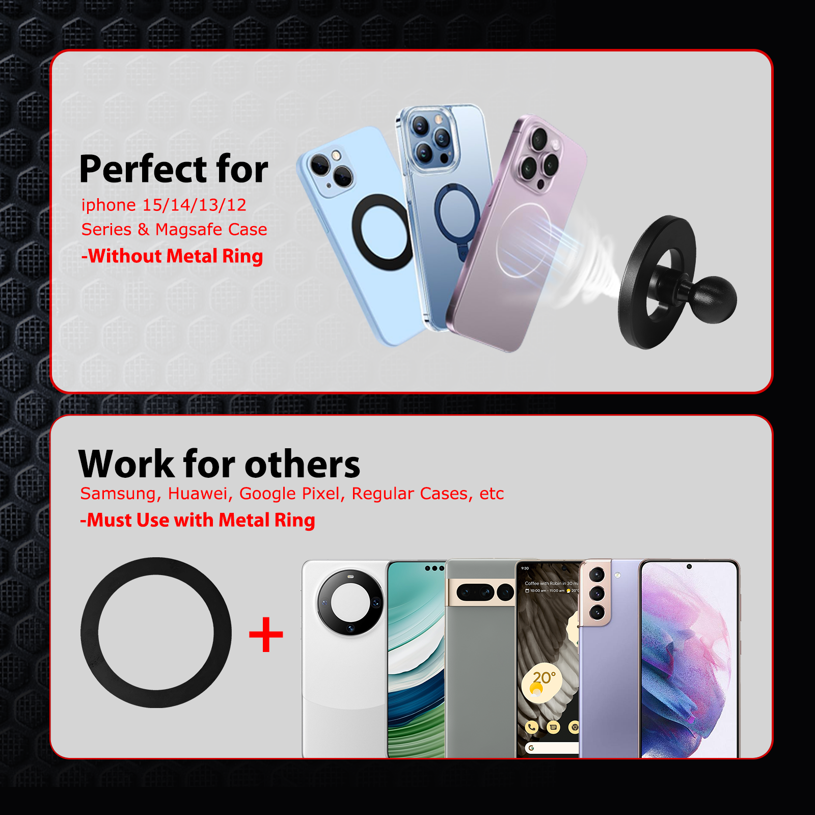 WXRYLYN Magnetic Phone Holder Contains 10 Magnets,Dsorption Area Increased To 55mm, Compatible with All 20mm Ball Mount Base