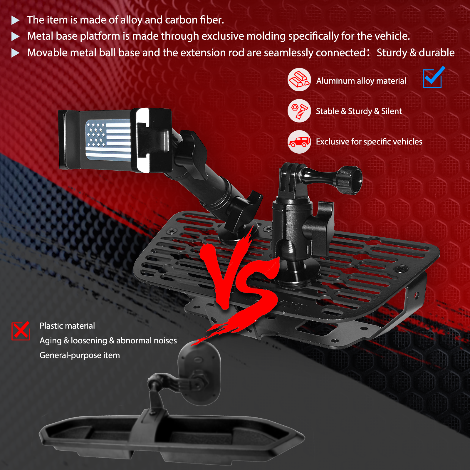 WXRYLYN 2011-2018 Wrangler JK Pure Metal Dash Phone Mount Phone Holder for 2011-2018 J eep Wrangler JL Metal Dash Platform Go P ro Phone Mount 2024 Wrangler Cell Phone Holder