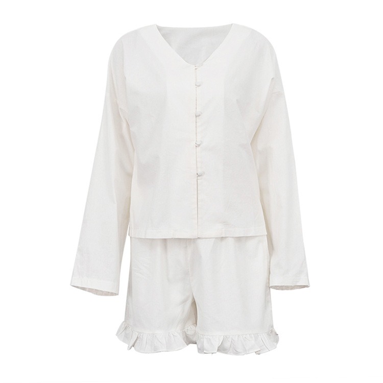 Customizable Fashion Beige Linen 2 Piece Sets Women Outfit Casual Loose Long Sleeve Shirts With High Waist Ruffle Shorts Set