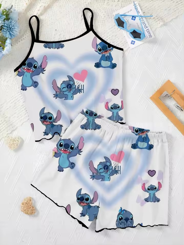 Elegant Women's Sets Lettuce Trim Pajama Skirt T-shirt Slip Dress Top Pieces Short Piece Outfit Summer Suit