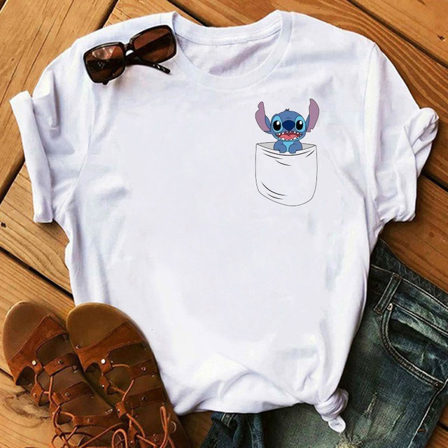 Cartoon Graphics Women T-Shirt Summer Tees Loose 90S Short Sleeve Blouses O-Neck Ladies White Y2K Tops