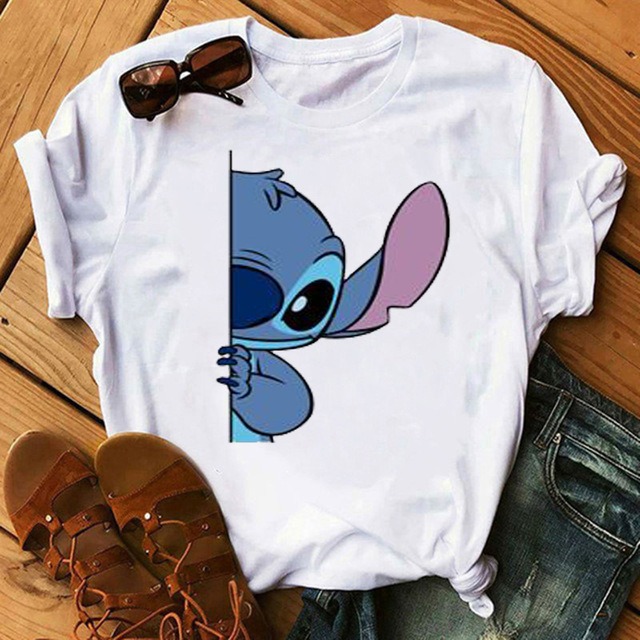 Cartoon Graphics Women T-Shirt Summer Tees Loose 90S Short Sleeve Blouses O-Neck Ladies White Y2K Tops