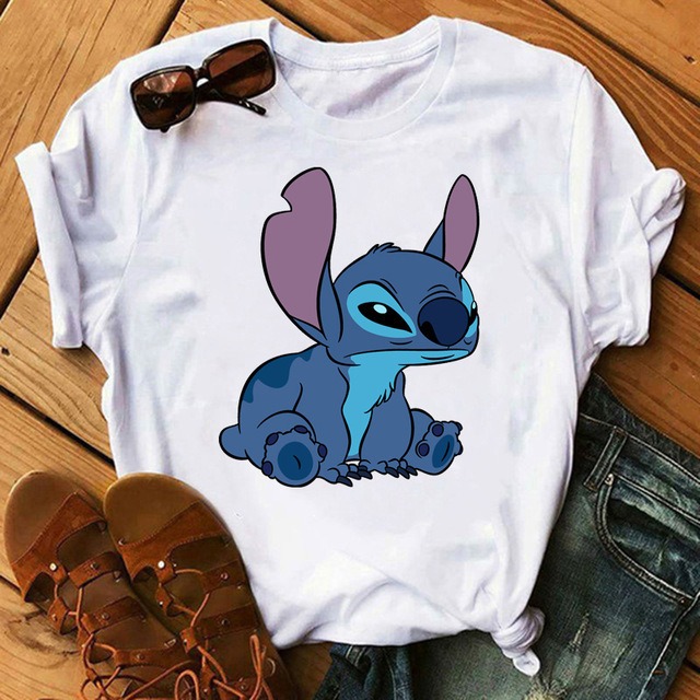 Cartoon Graphics Women T-Shirt Summer Tees Loose 90S Short Sleeve Blouses O-Neck Ladies White Y2K Tops