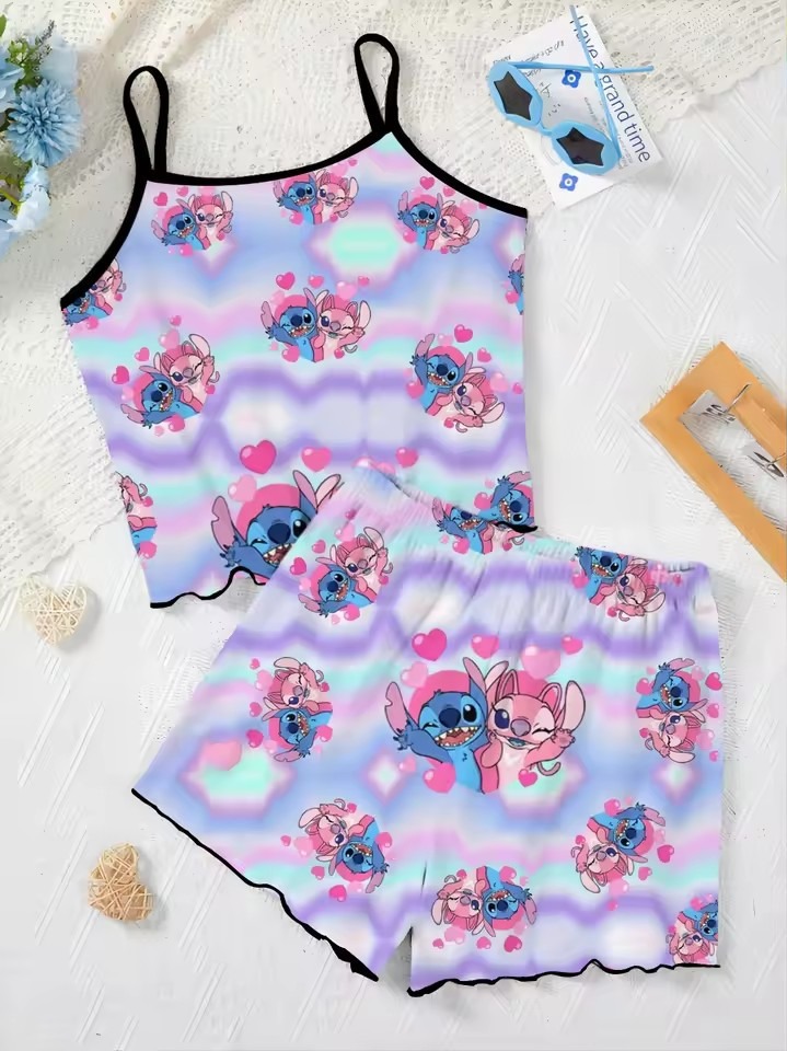 Elegant Women's Sets Lettuce Trim Pajama Skirt T-shirt Slip Dress Top Pieces Short Piece Outfit Summer Suit