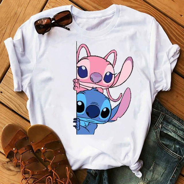 Cartoon Graphics Women T-Shirt Summer Tees Loose 90S Short Sleeve Blouses O-Neck Ladies White Y2K Tops