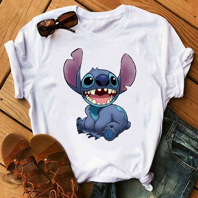 Cartoon Graphics Women T-Shirt Summer Tees Loose 90S Short Sleeve Blouses O-Neck Ladies White Y2K Tops
