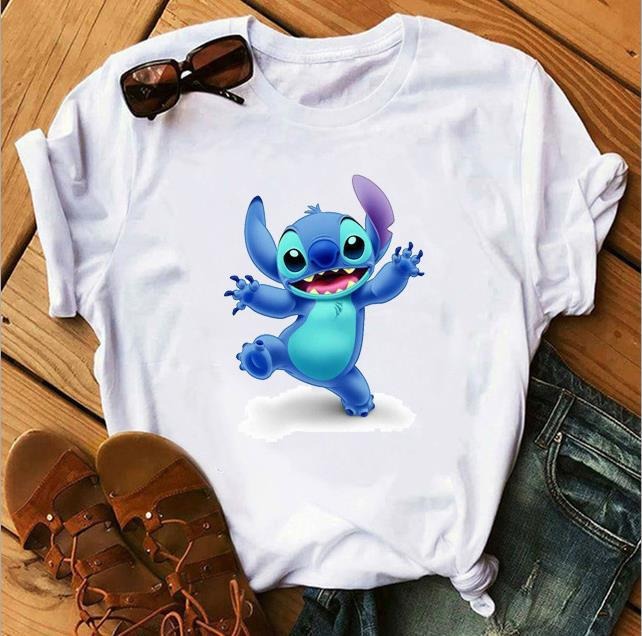 Cartoon Graphics Women T-Shirt Summer Tees Loose 90S Short Sleeve Blouses O-Neck Ladies White Y2K Tops
