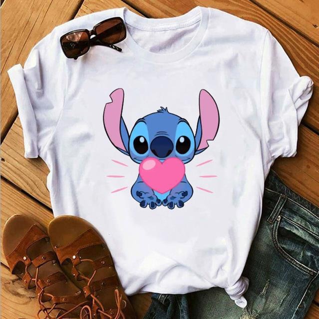 Cartoon Graphics Women T-Shirt Summer Tees Loose 90S Short Sleeve Blouses O-Neck Ladies White Y2K Tops