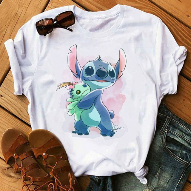 Cartoon Graphics Women T-Shirt Summer Tees Loose 90S Short Sleeve Blouses O-Neck Ladies White Y2K Tops