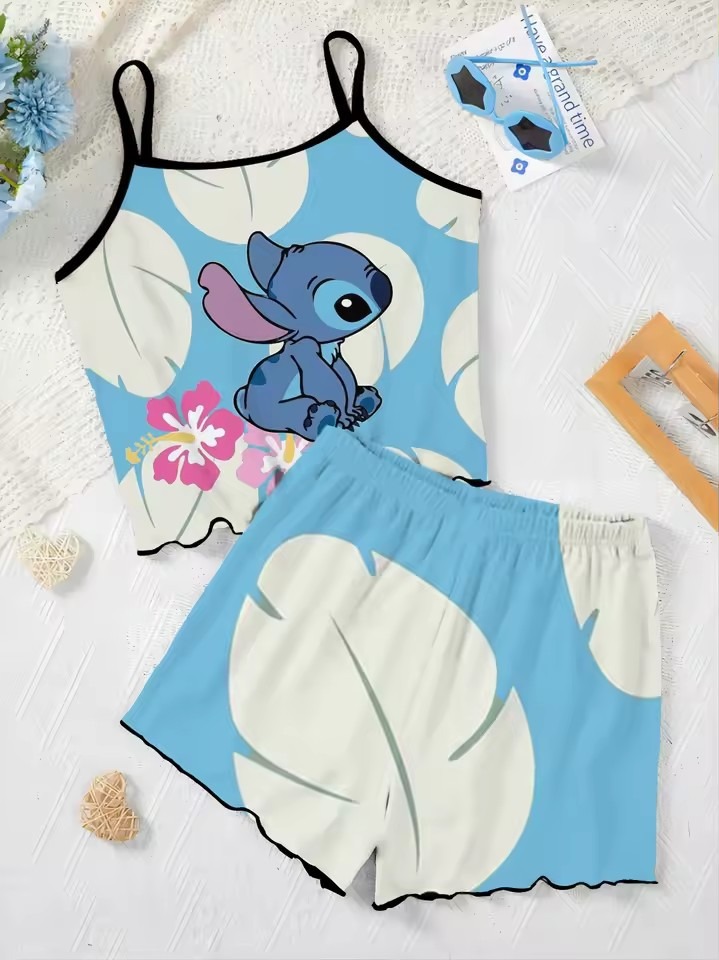 Elegant Women's Sets Lettuce Trim Pajama Skirt T-shirt Slip Dress Top Pieces Short Piece Outfit Summer Suit