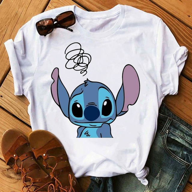 Cartoon Graphics Women T-Shirt Summer Tees Loose 90S Short Sleeve Blouses O-Neck Ladies White Y2K Tops