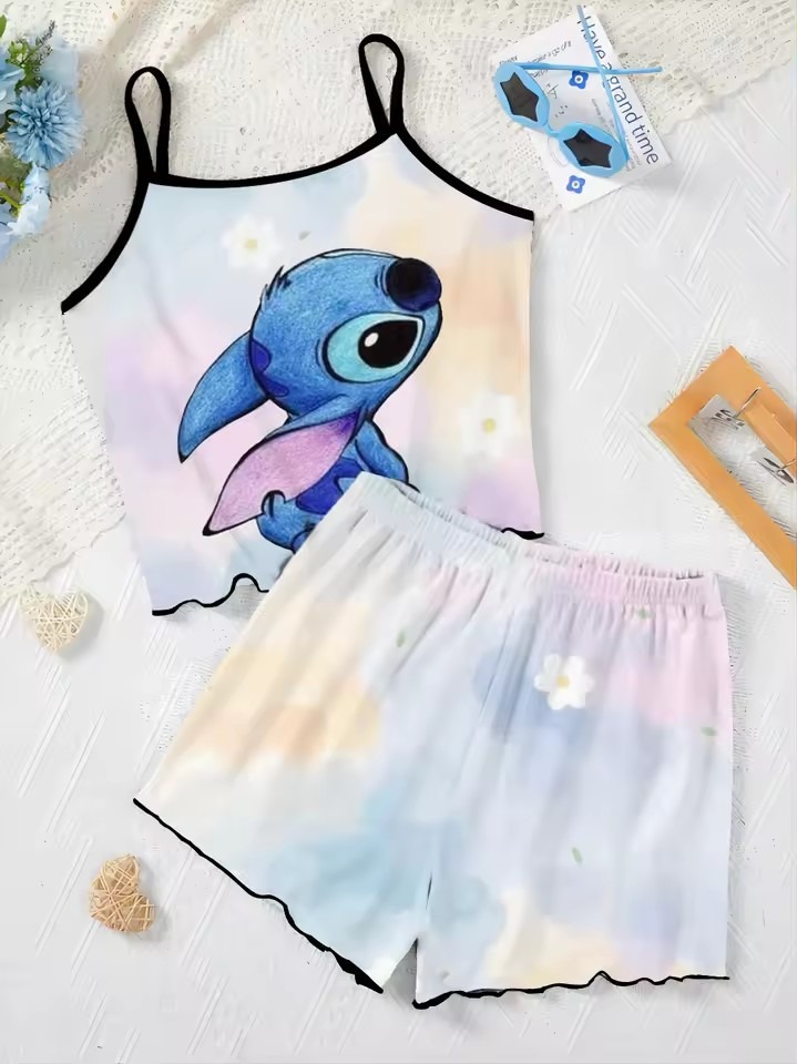 Elegant Women's Sets Lettuce Trim Pajama Skirt T-shirt Slip Dress Top Pieces Short Piece Outfit Summer Suit