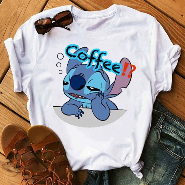 Cartoon Graphics Women T-Shirt Summer Tees Loose 90S Short Sleeve Blouses O-Neck Ladies White Y2K Tops