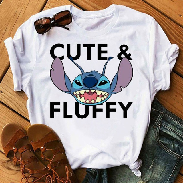 Cartoon Graphics Women T-Shirt Summer Tees Loose 90S Short Sleeve Blouses O-Neck Ladies White Y2K Tops