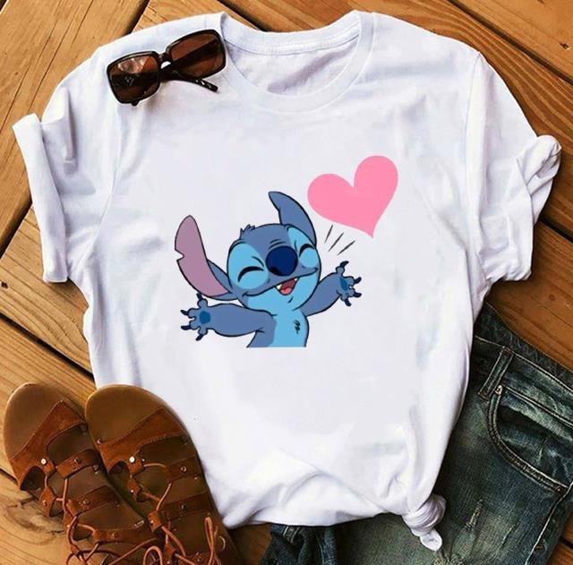 Cartoon Graphics Women T-Shirt Summer Tees Loose 90S Short Sleeve Blouses O-Neck Ladies White Y2K Tops