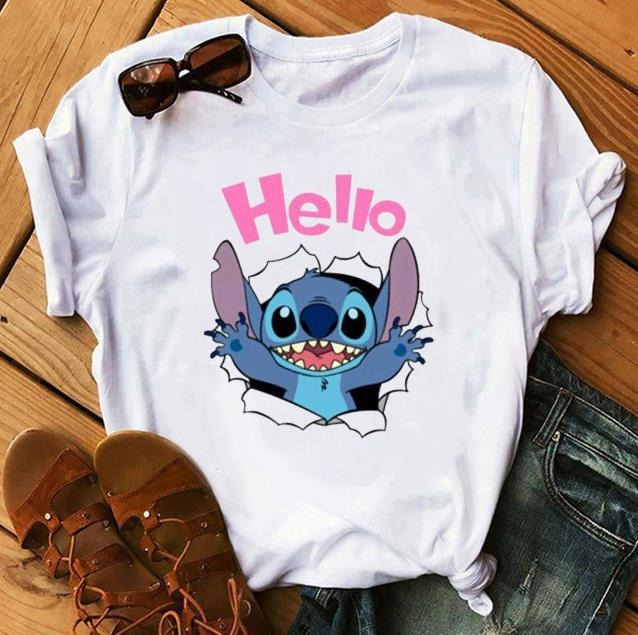 Cartoon Graphics Women T-Shirt Summer Tees Loose 90S Short Sleeve Blouses O-Neck Ladies White Y2K Tops